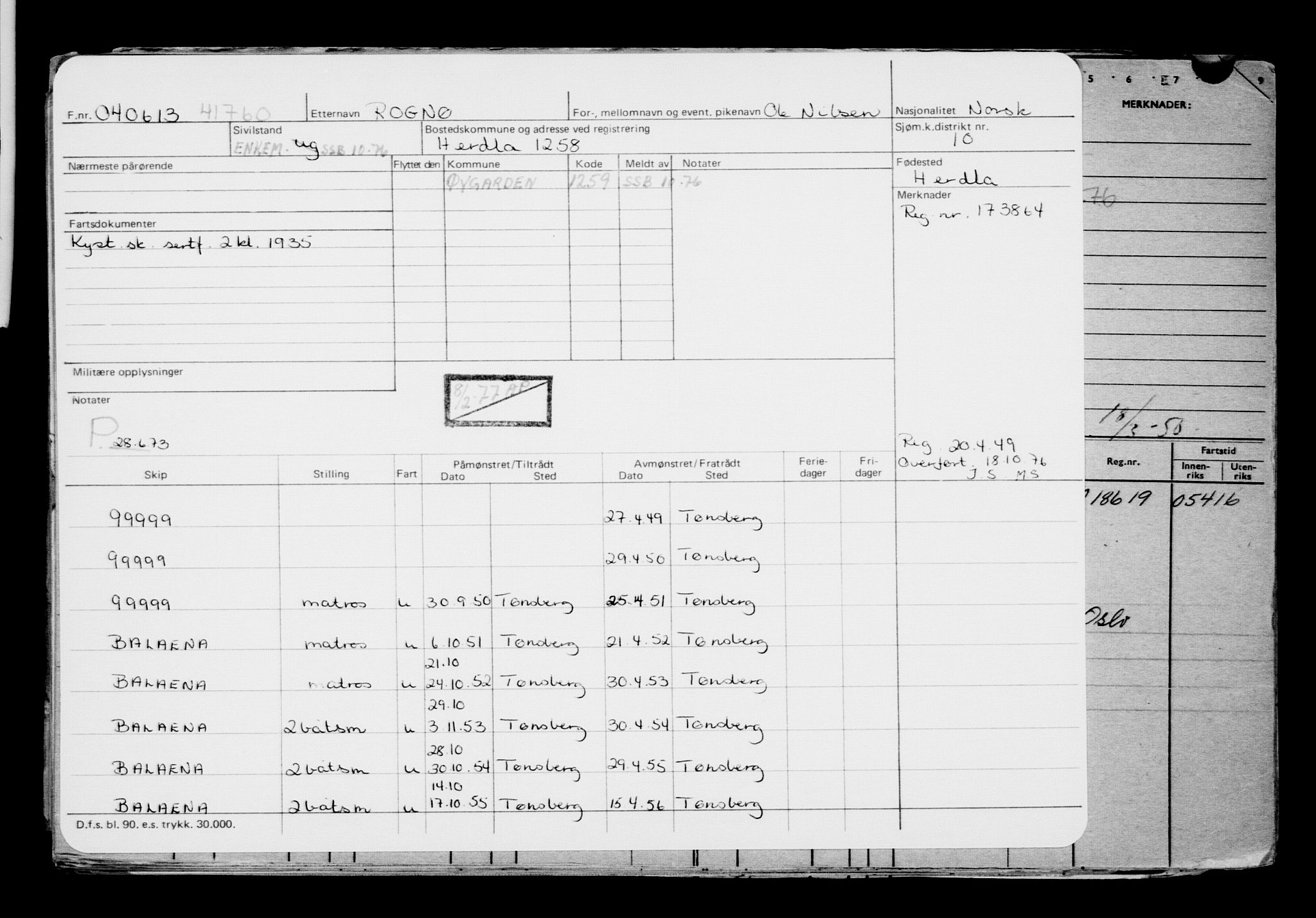 Direktoratet for sjømenn, AV/RA-S-3545/G/Gb/L0113: Hovedkort, 1913, p. 84