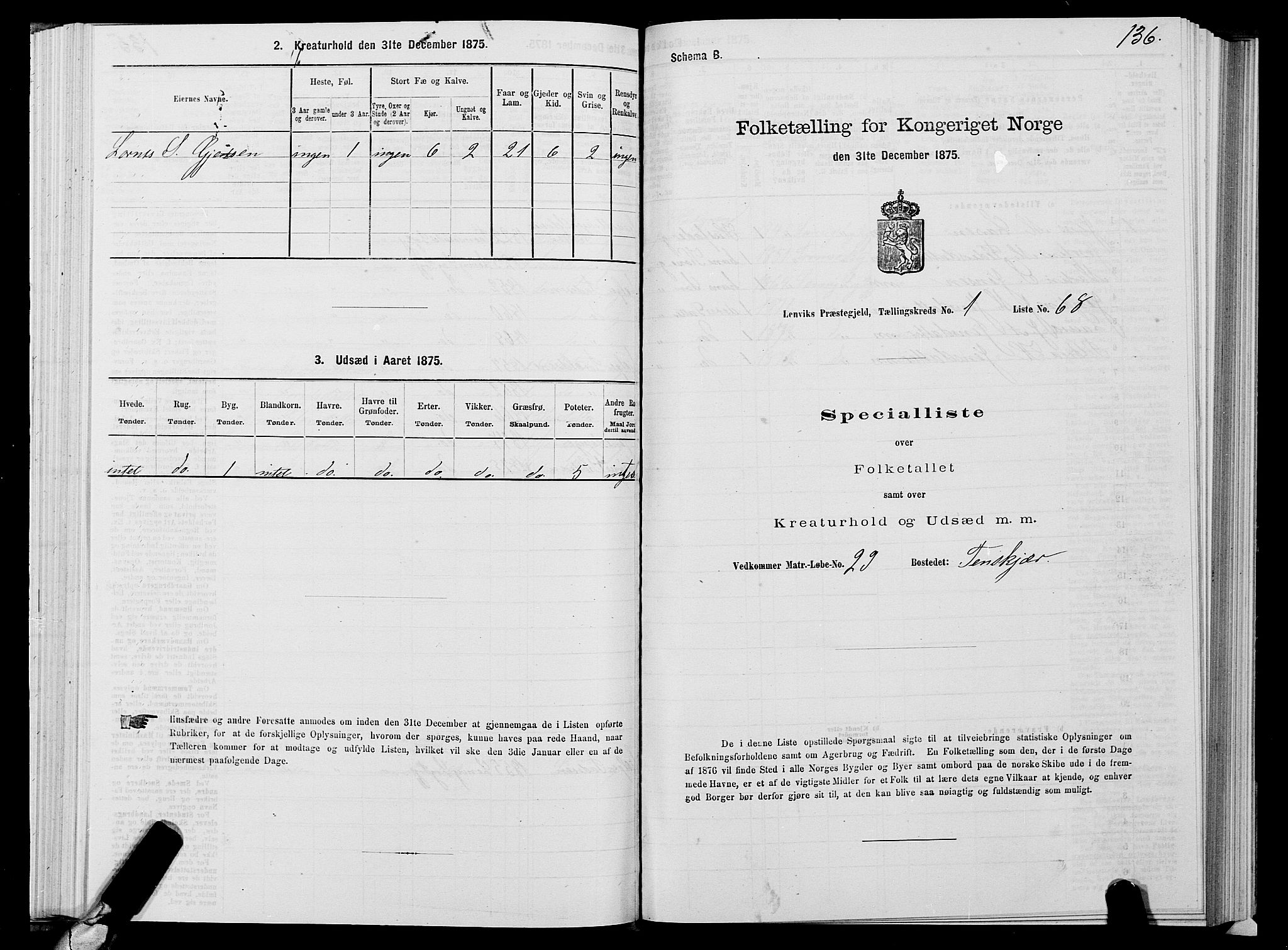 SATØ, 1875 census for 1931P Lenvik, 1875, p. 1136