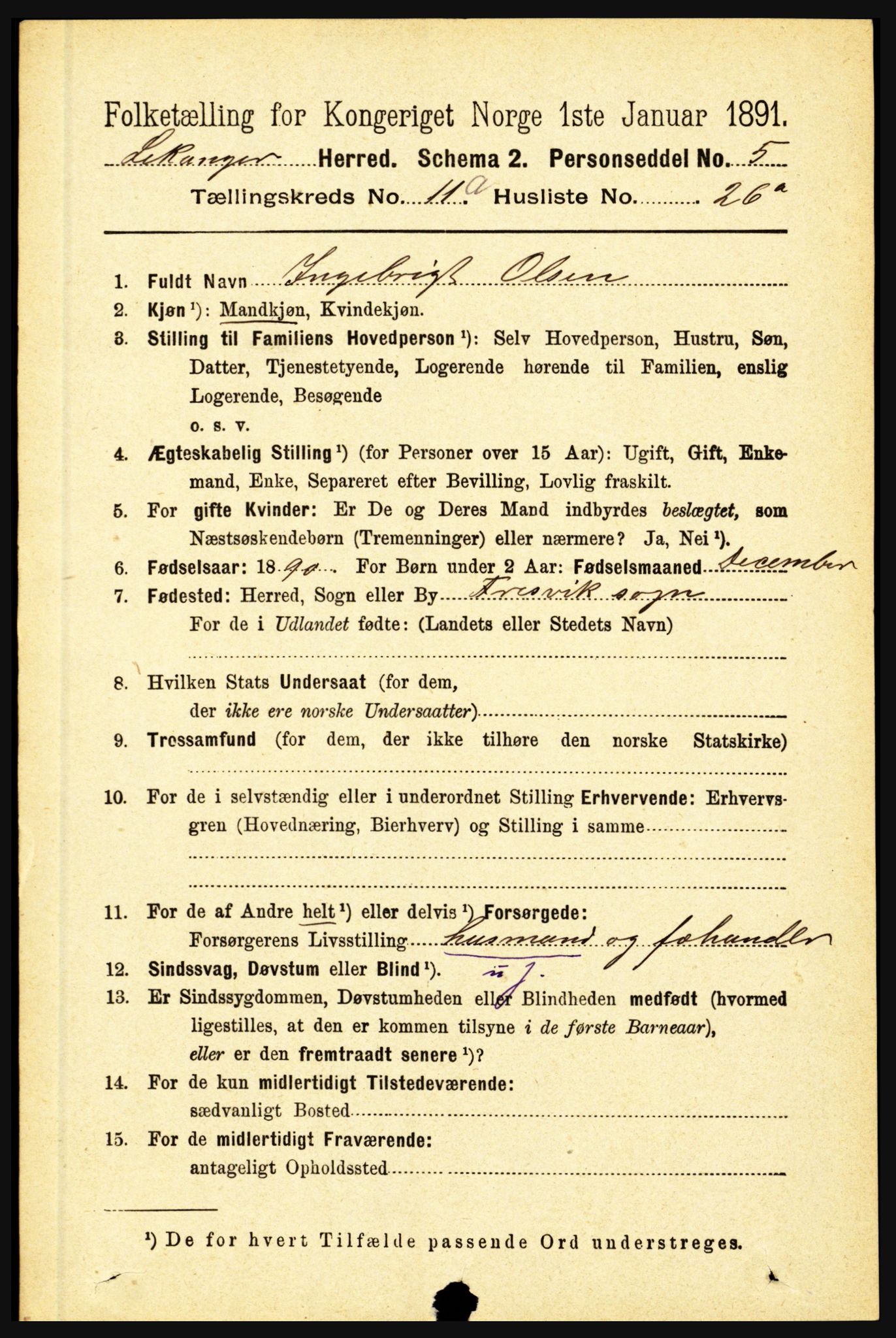 RA, 1891 census for 1419 Leikanger, 1891, p. 2139