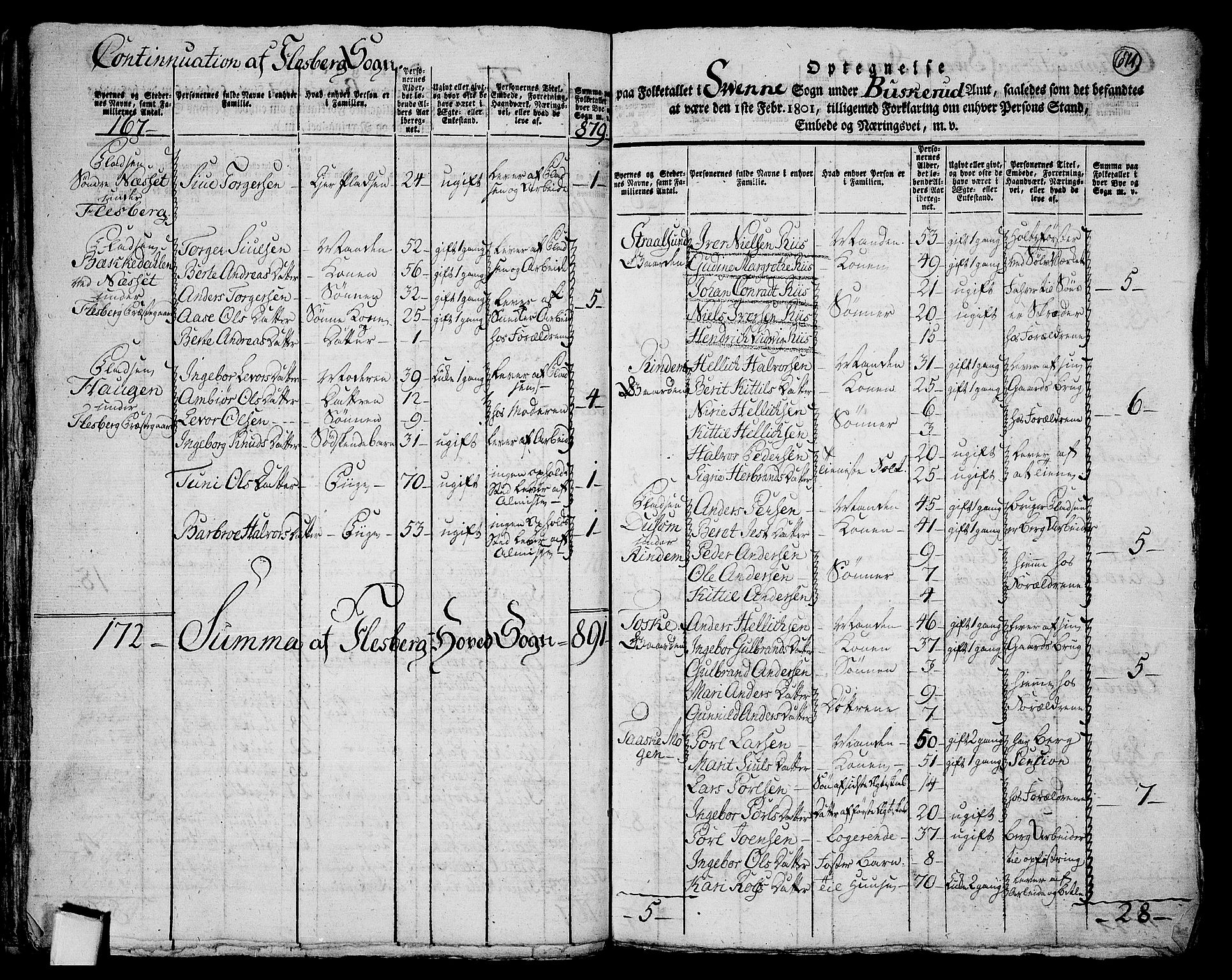 RA, 1801 census for 0631P Flesberg, 1801, p. 670b-671a