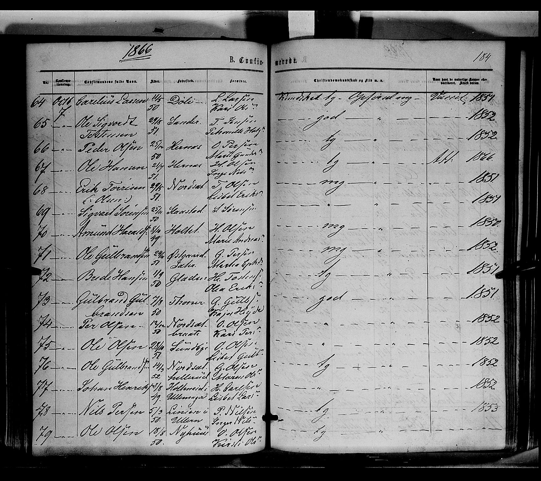 Sør-Odal prestekontor, AV/SAH-PREST-030/H/Ha/Haa/L0003: Parish register (official) no. 3, 1864-1870, p. 184