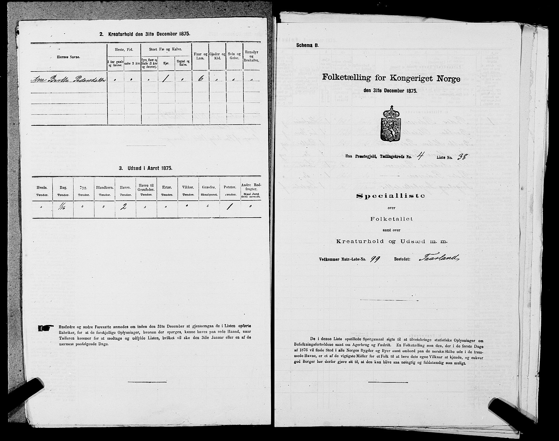 SAST, 1875 census for 1119P Hå, 1875, p. 550