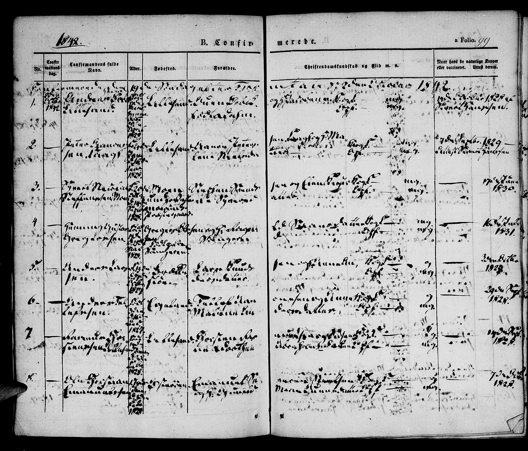 Vestre Moland sokneprestkontor, SAK/1111-0046/F/Fa/Fab/L0005: Parish register (official) no. A 5, 1841-1849, p. 99