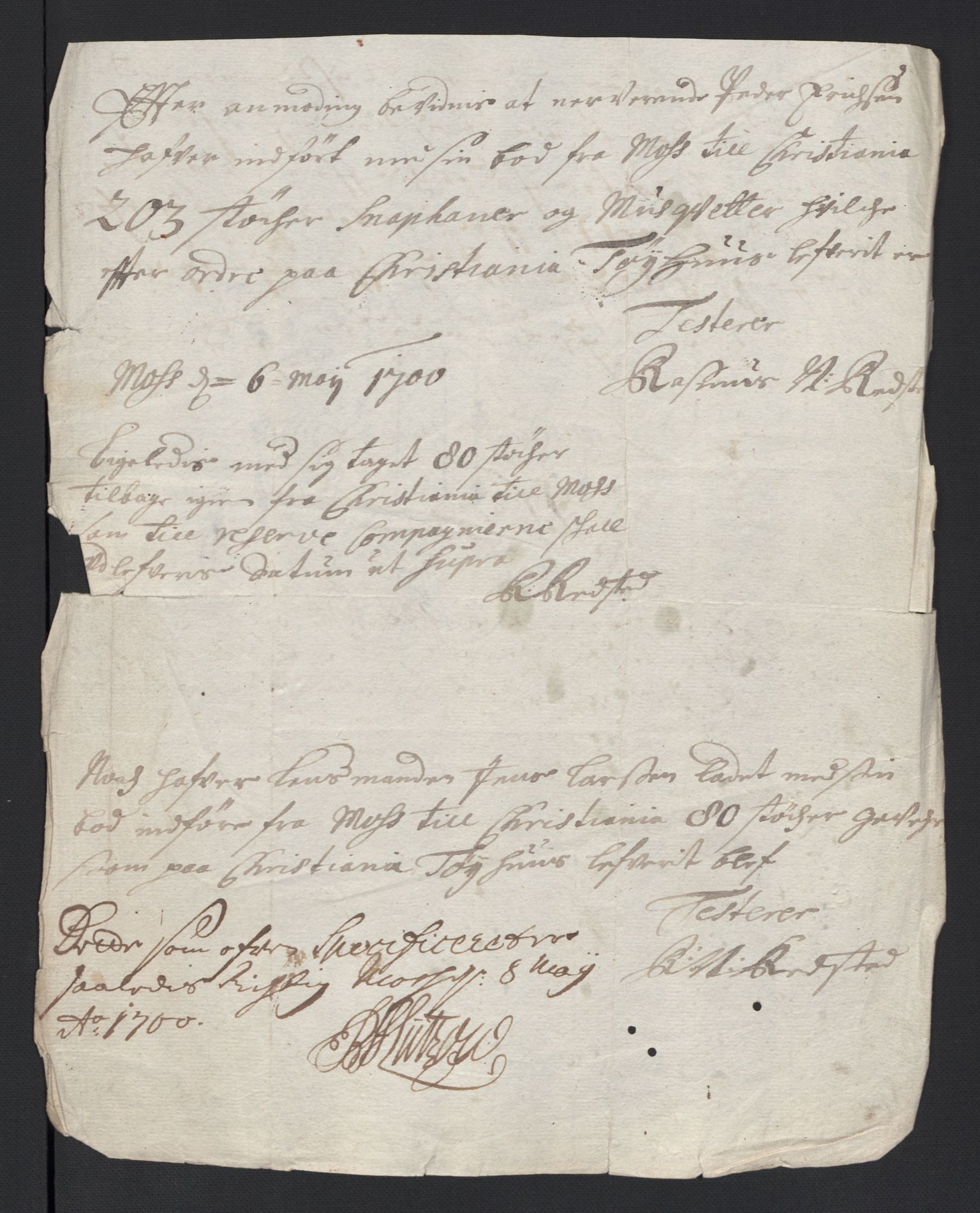 Rentekammeret inntil 1814, Reviderte regnskaper, Fogderegnskap, AV/RA-EA-4092/R04/L0129: Fogderegnskap Moss, Onsøy, Tune, Veme og Åbygge, 1700, p. 489