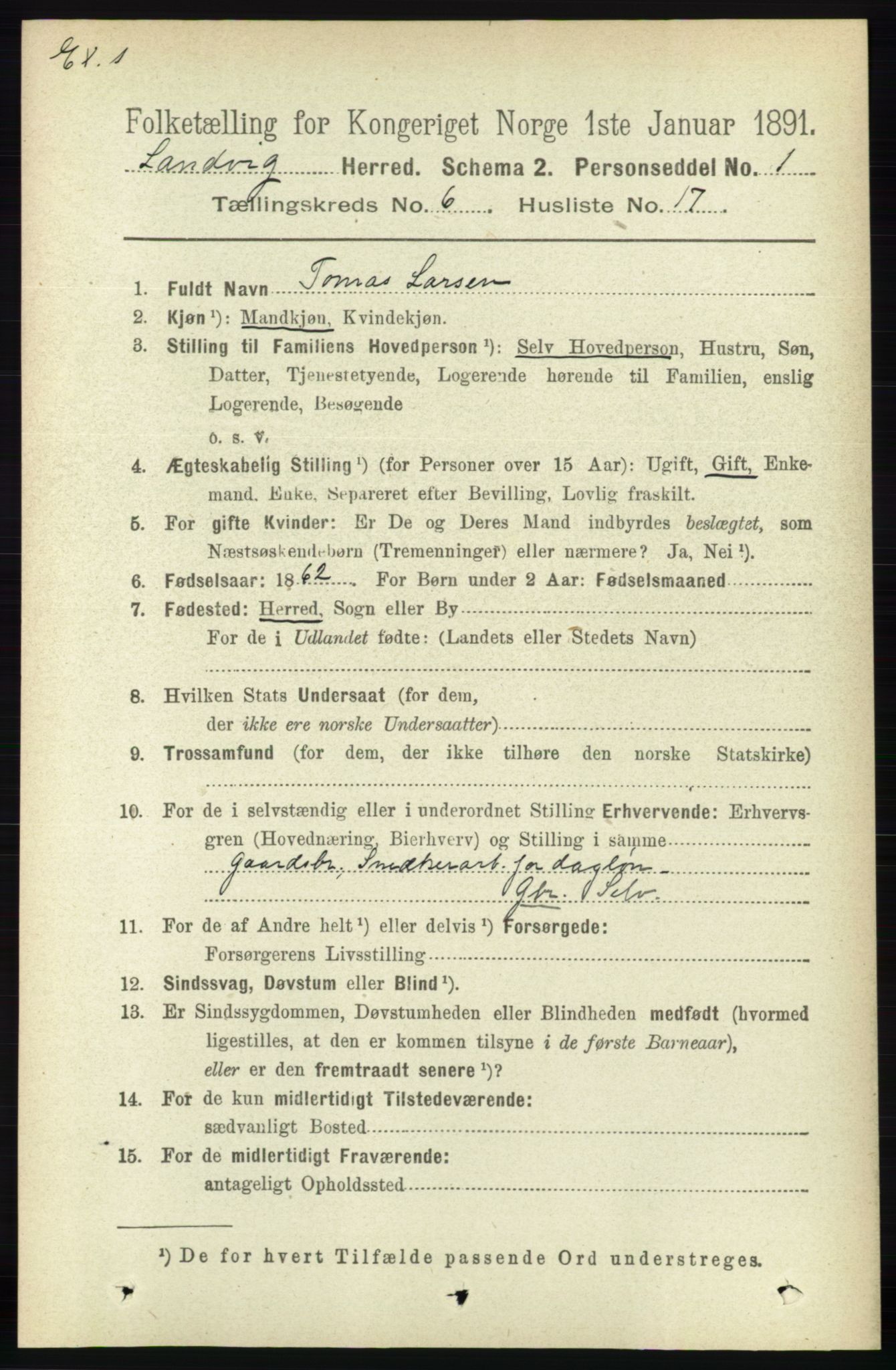 RA, Census 1891 for Nedenes amt: Gjenparter av personsedler for beslektede ektefeller, menn, 1891, p. 773