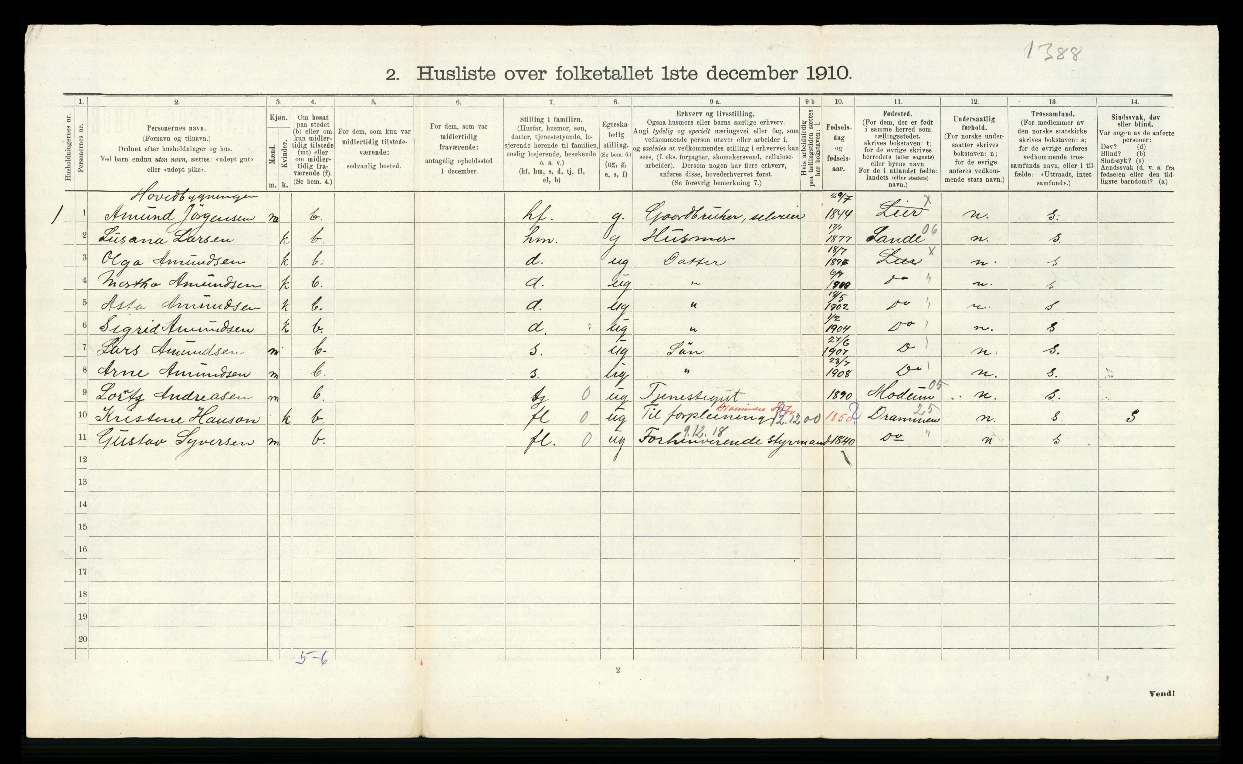 RA, 1910 census for Lier, 1910, p. 2699