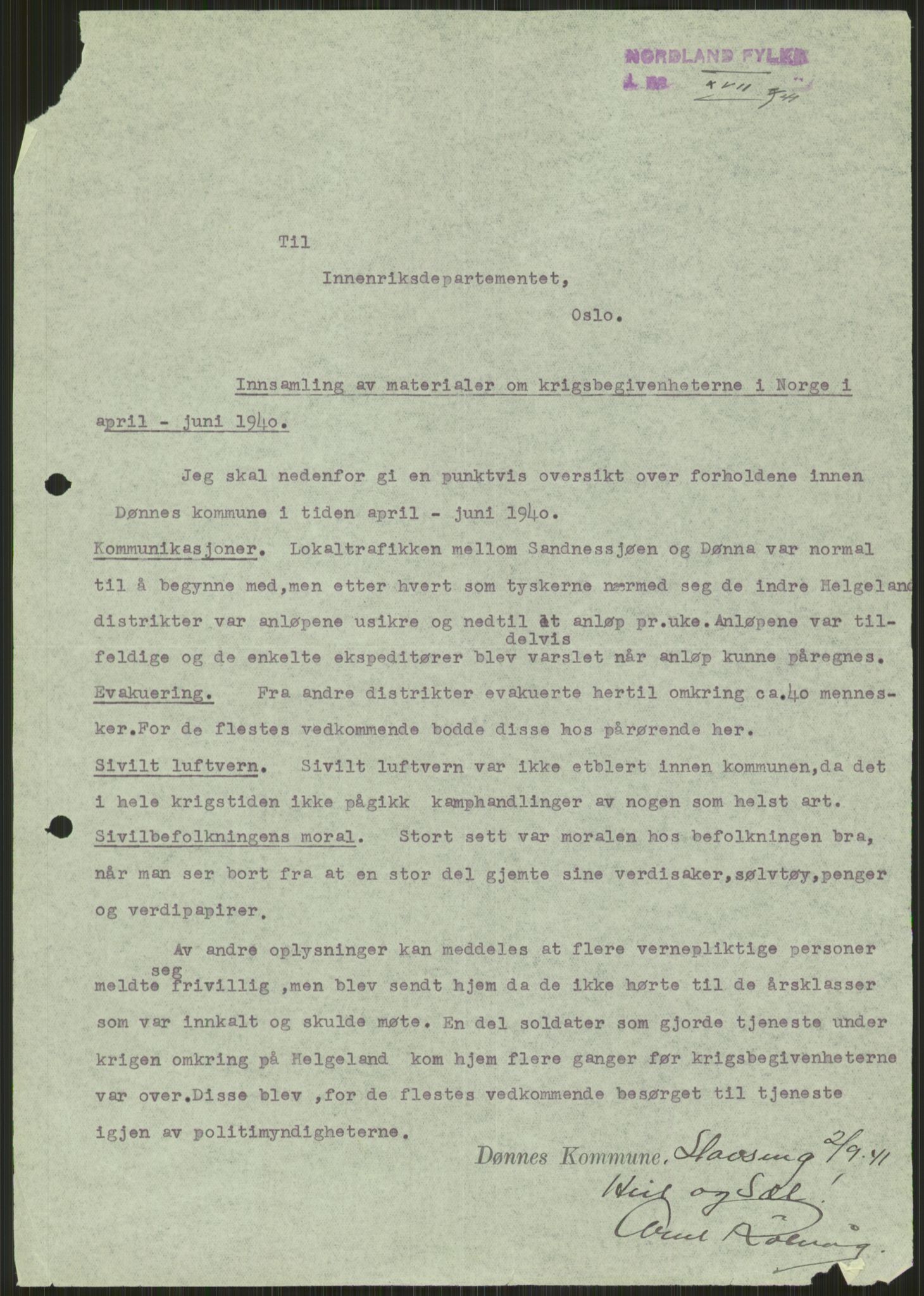 Forsvaret, Forsvarets krigshistoriske avdeling, RA/RAFA-2017/Y/Ya/L0017: II-C-11-31 - Fylkesmenn.  Rapporter om krigsbegivenhetene 1940., 1940, p. 118