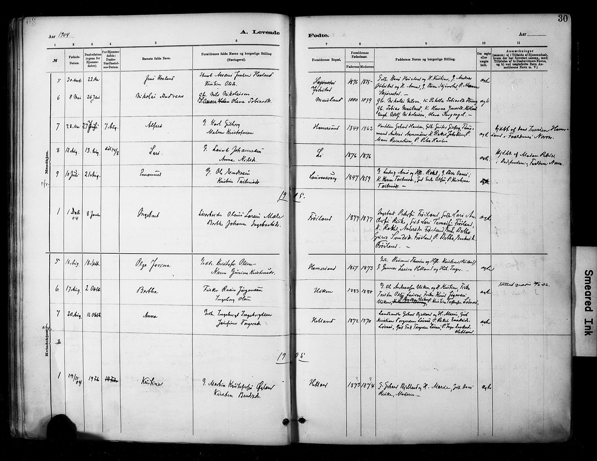 Hetland sokneprestkontor, AV/SAST-A-101826/30/30BA/L0010: Parish register (official) no. A 10, 1882-1925, p. 30