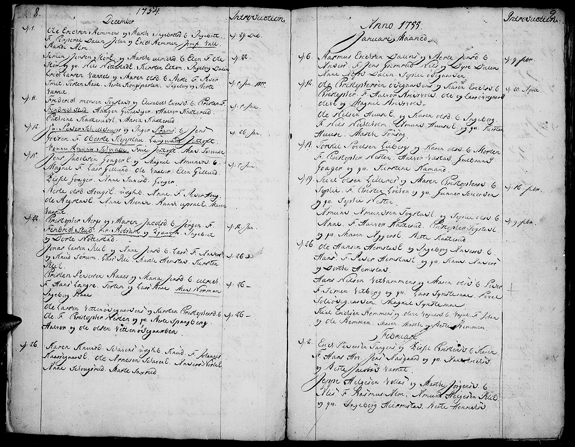 Stange prestekontor, AV/SAH-PREST-002/K/L0005: Parish register (official) no. 5, 1754-1762, p. 8-9