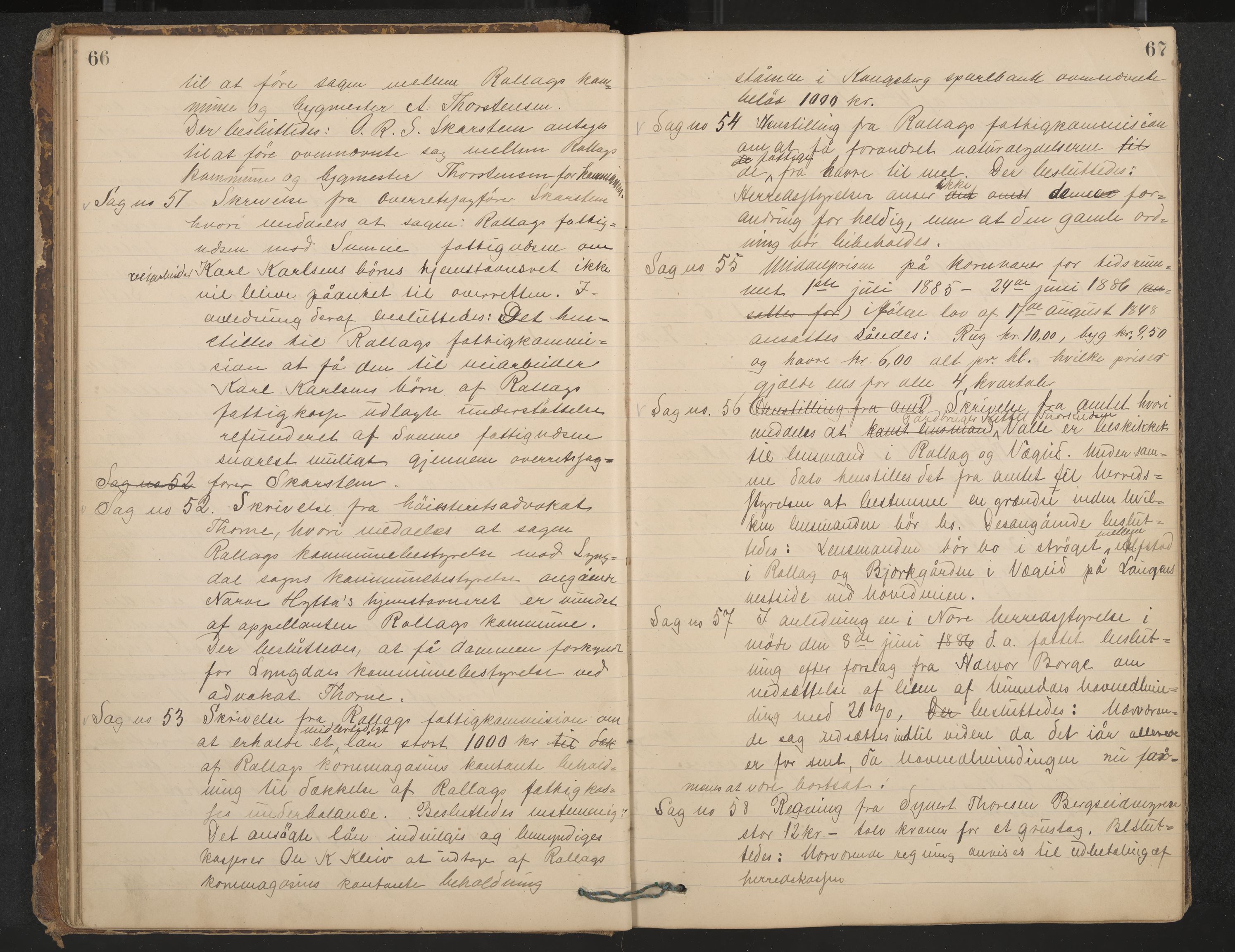 Rollag formannskap og sentraladministrasjon, IKAK/0632021-2/A/Aa/L0003: Møtebok, 1884-1897, p. 66-67