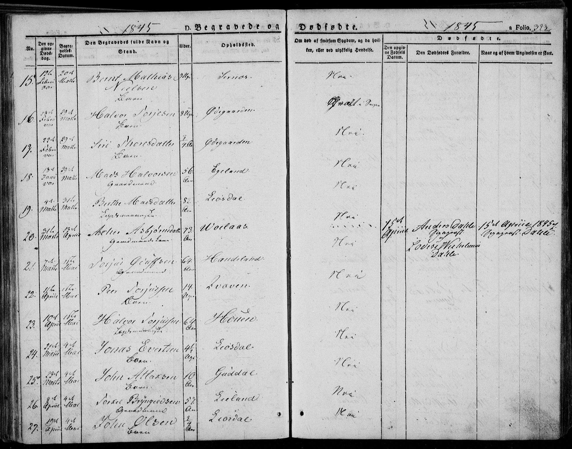 Bakke sokneprestkontor, AV/SAK-1111-0002/F/Fa/Faa/L0004: Parish register (official) no. A 4, 1834-1846, p. 323