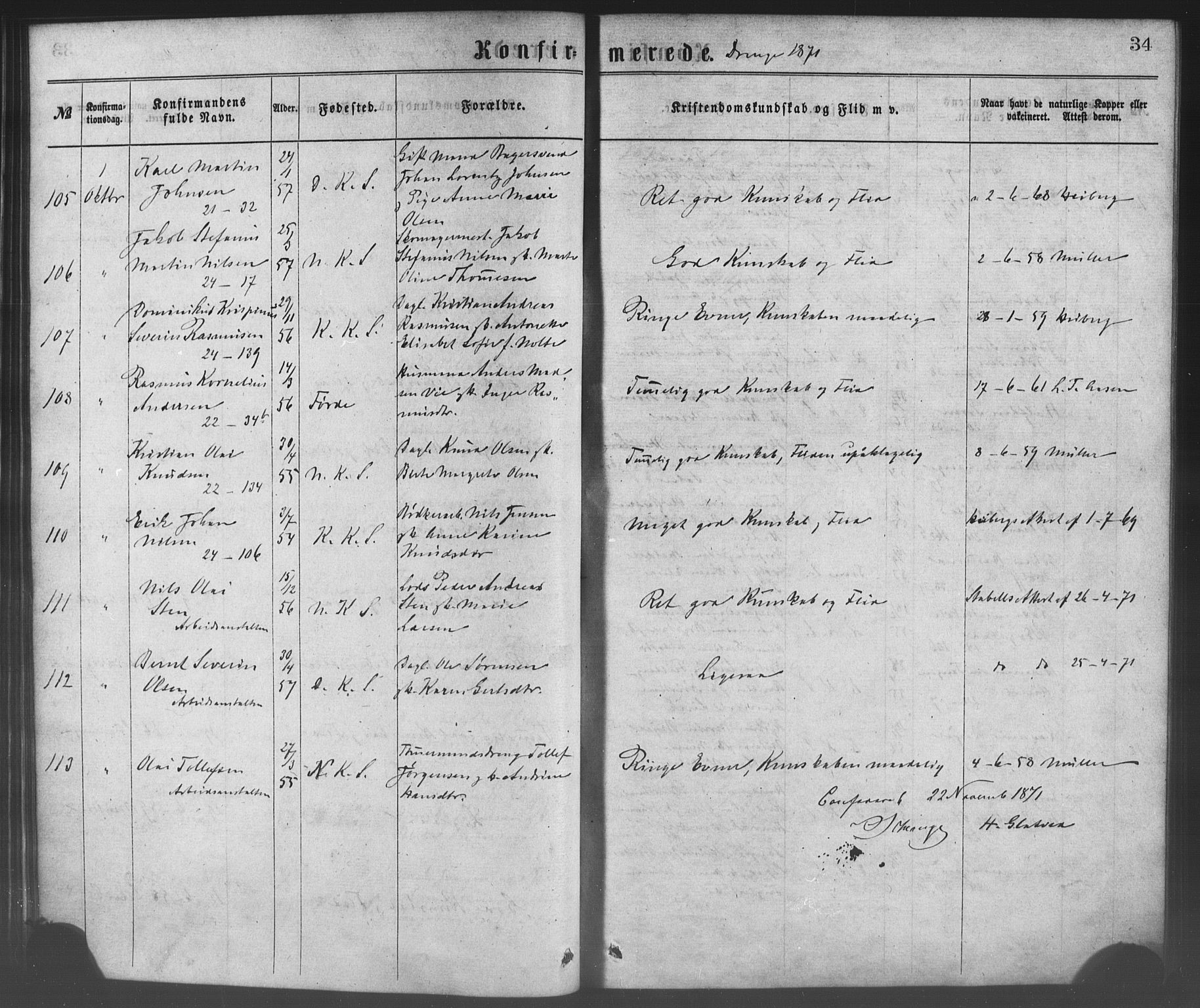 Korskirken sokneprestembete, SAB/A-76101/H/Haa/L0028: Parish register (official) no. C 4, 1868-1879, p. 34