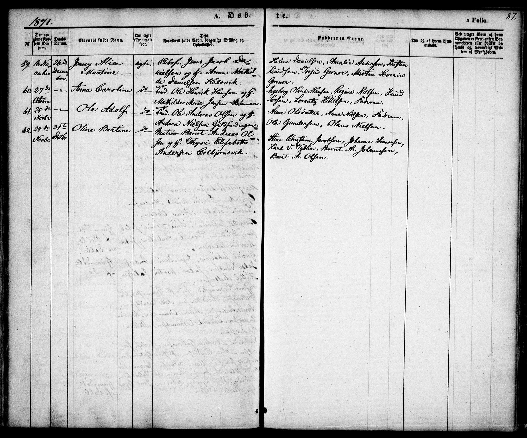 Hisøy sokneprestkontor, SAK/1111-0020/F/Fa/L0001: Parish register (official) no. A 1, 1849-1871, p. 87