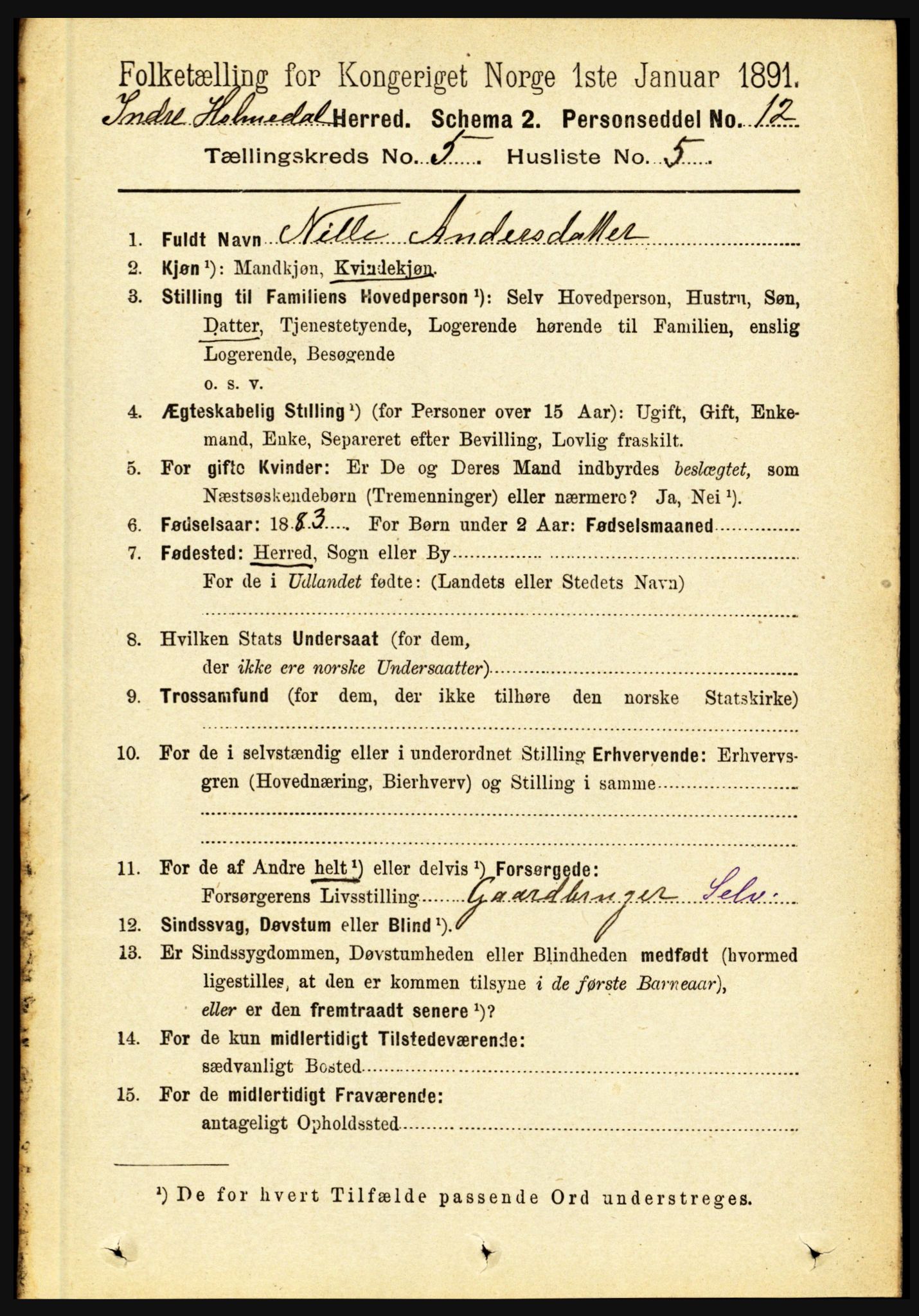 RA, 1891 census for 1430 Indre Holmedal, 1891, p. 1933