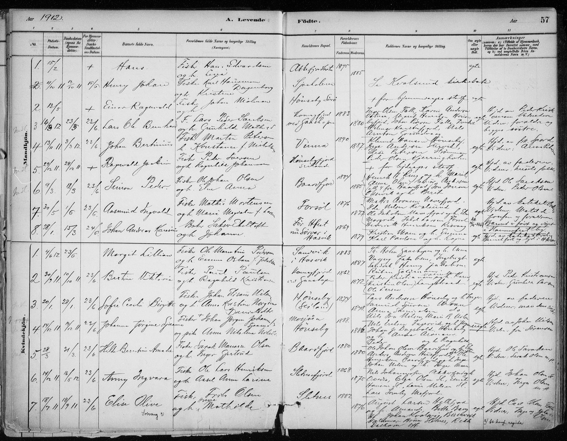 Hammerfest sokneprestkontor, SATØ/S-1347/H/Ha/L0013.kirke: Parish register (official) no. 13, 1898-1917, p. 57