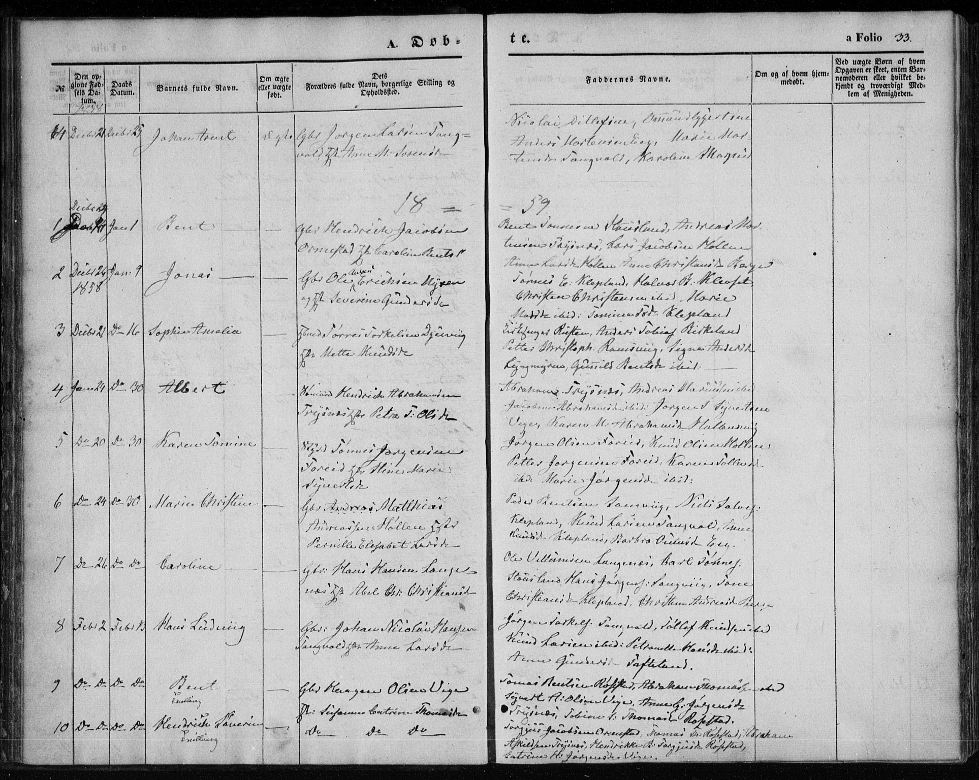 Søgne sokneprestkontor, SAK/1111-0037/F/Fa/Fab/L0010: Parish register (official) no. A 10, 1853-1869, p. 33