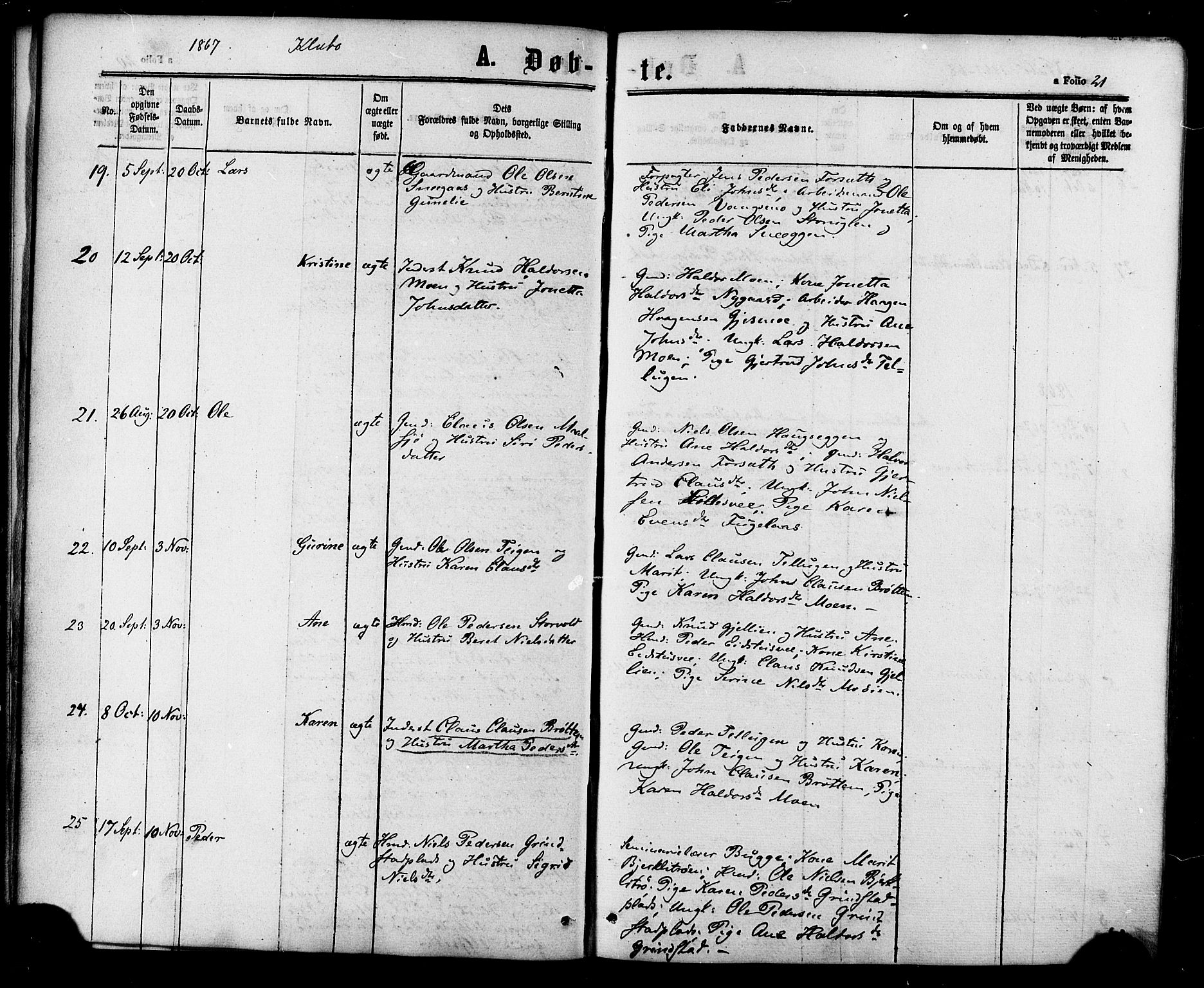 Ministerialprotokoller, klokkerbøker og fødselsregistre - Sør-Trøndelag, SAT/A-1456/618/L0442: Parish register (official) no. 618A06 /1, 1863-1879, p. 21