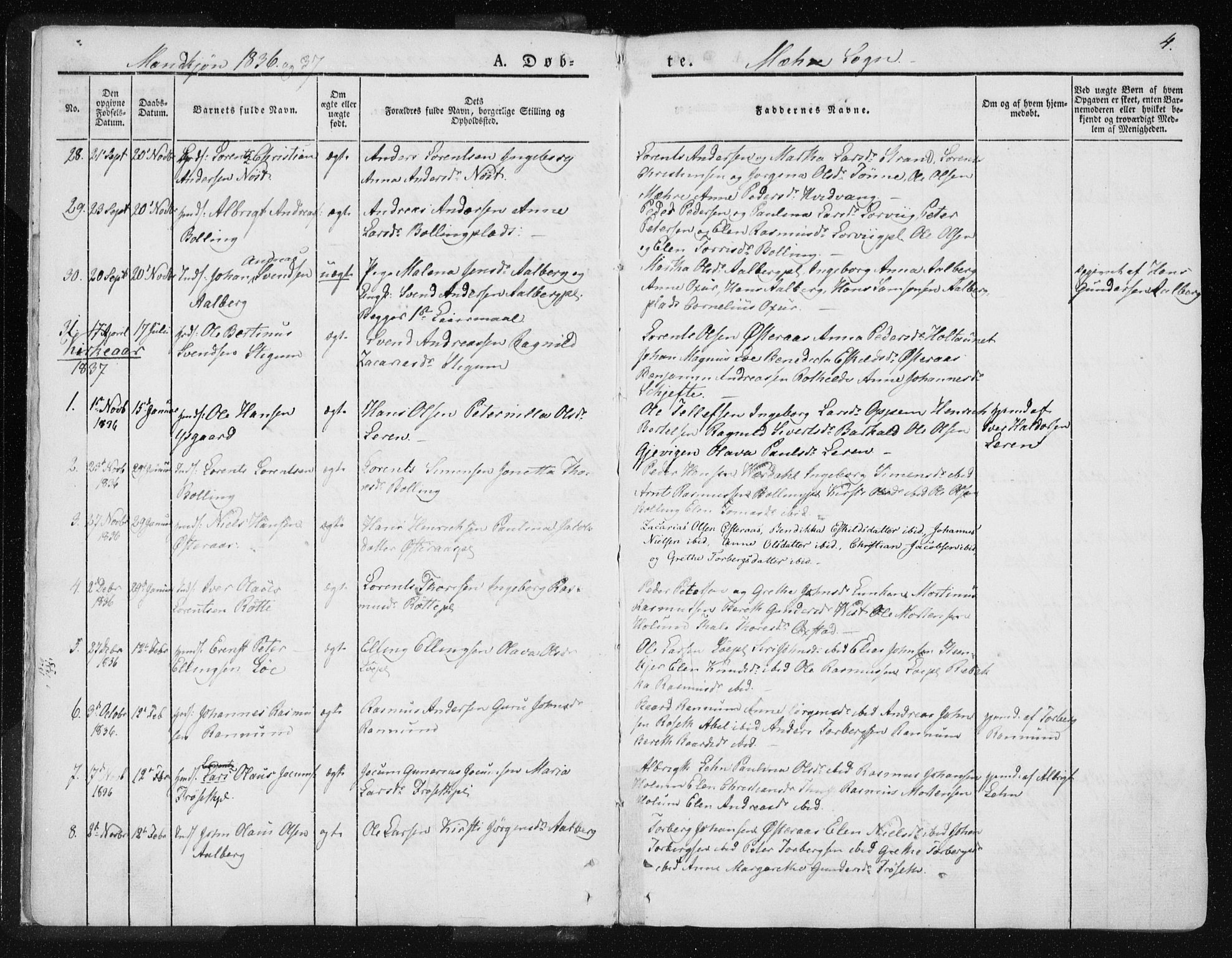 Ministerialprotokoller, klokkerbøker og fødselsregistre - Nord-Trøndelag, SAT/A-1458/735/L0339: Parish register (official) no. 735A06 /1, 1836-1848, p. 4