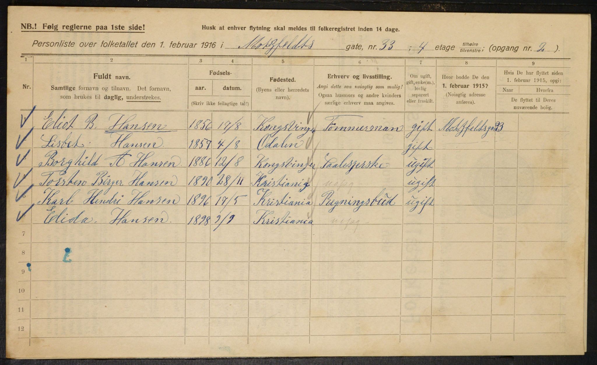 OBA, Municipal Census 1916 for Kristiania, 1916, p. 68299