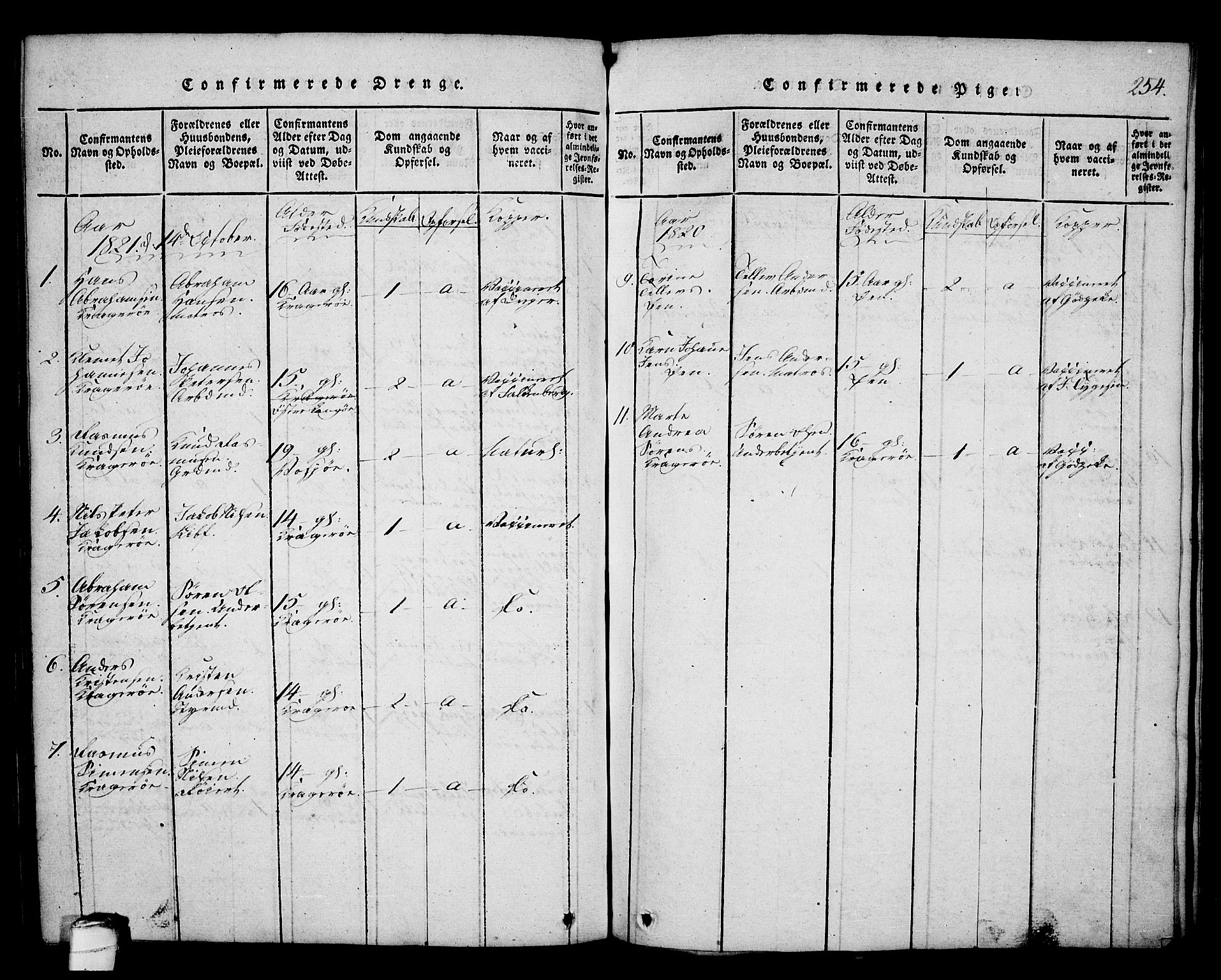 Kragerø kirkebøker, SAKO/A-278/G/Ga/L0002: Parish register (copy) no. 2, 1814-1831, p. 254
