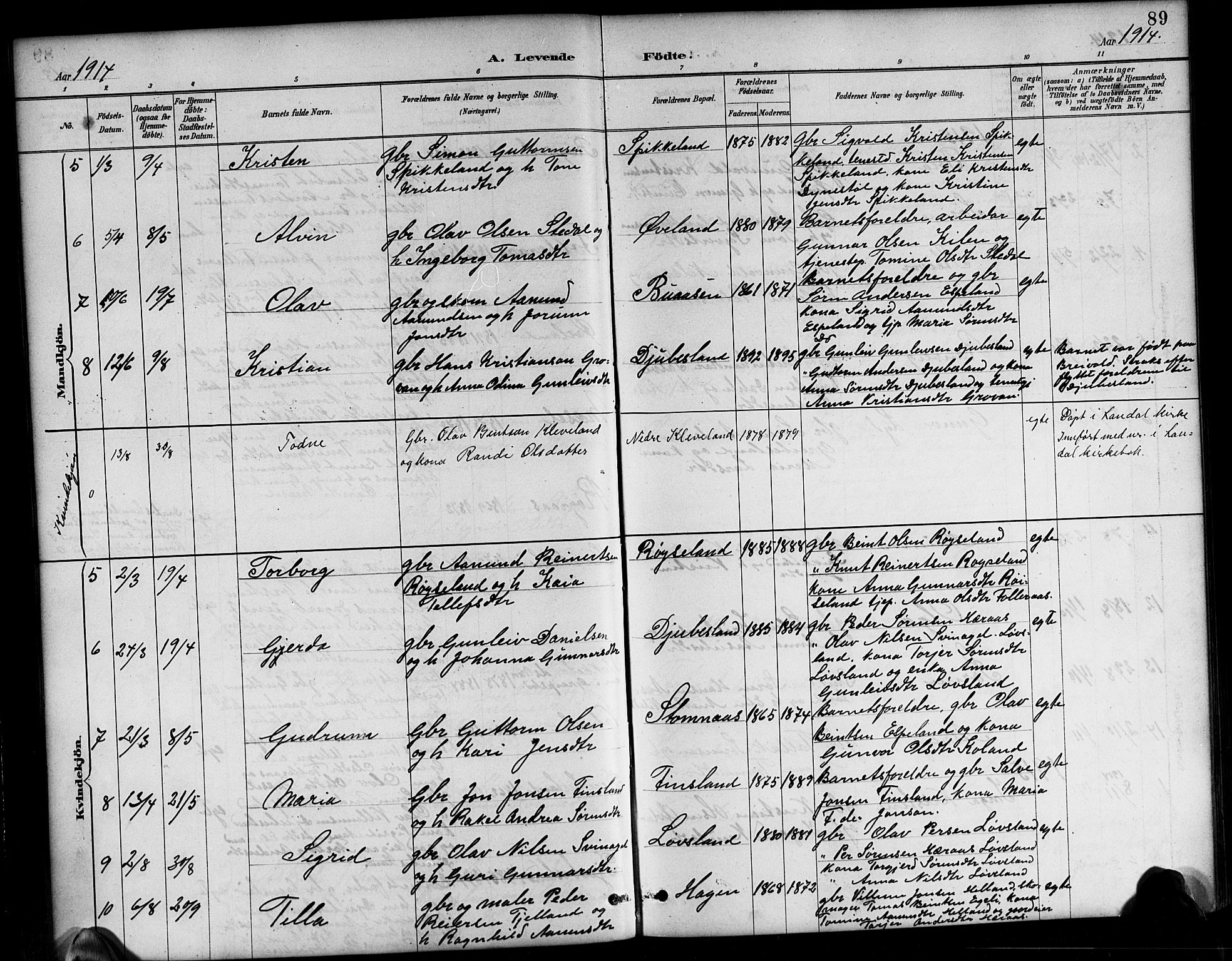 Bjelland sokneprestkontor, SAK/1111-0005/F/Fb/Fbb/L0005: Parish register (copy) no. B 5, 1887-1918, p. 89