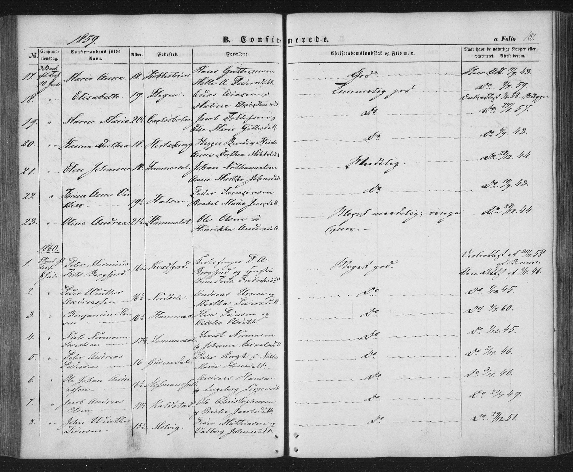 Ministerialprotokoller, klokkerbøker og fødselsregistre - Nordland, AV/SAT-A-1459/859/L0844: Parish register (official) no. 859A04, 1849-1862, p. 181