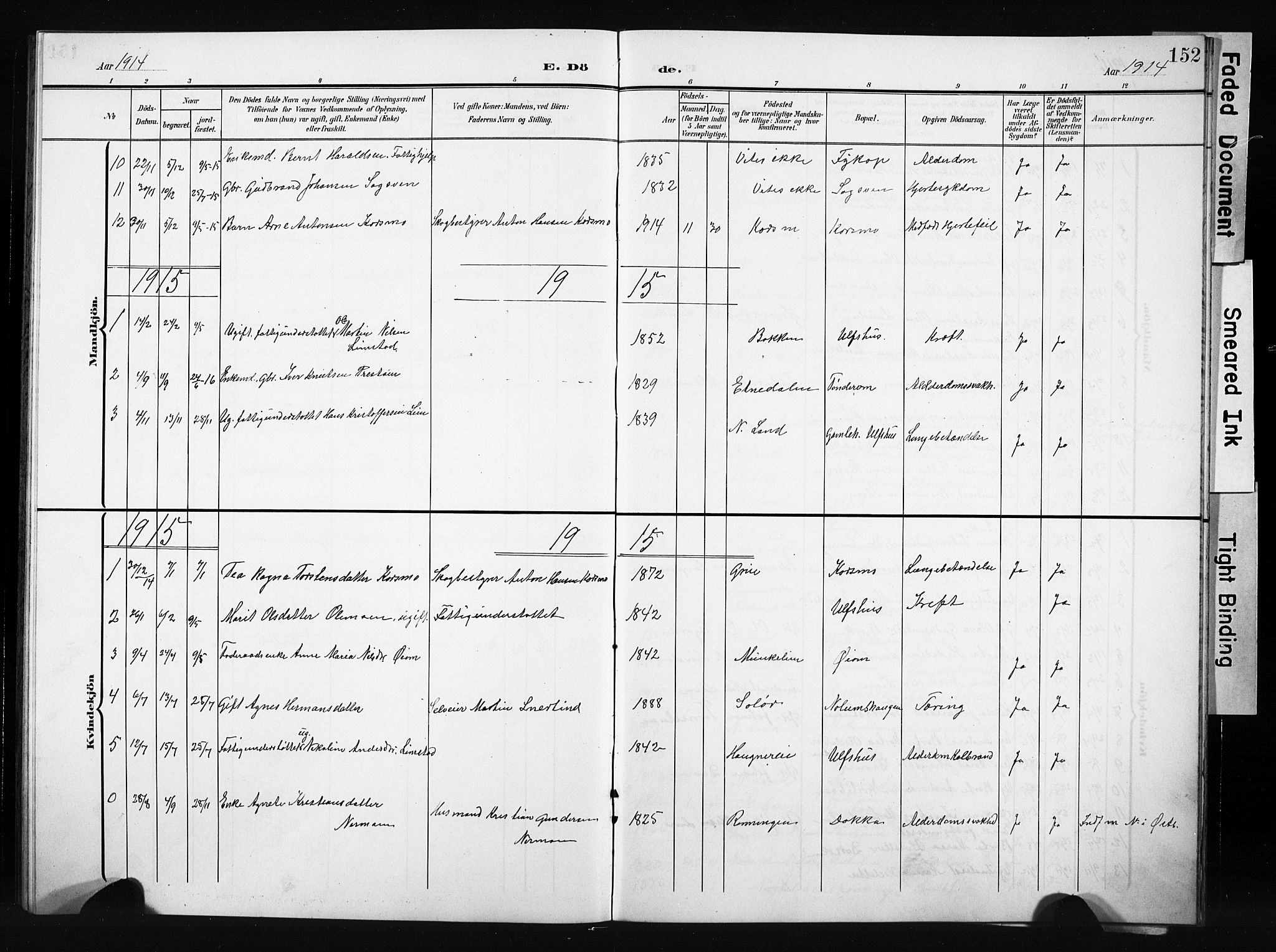 Nordre Land prestekontor, SAH/PREST-124/H/Ha/Hab/L0006: Parish register (copy) no. 6, 1905-1929, p. 152