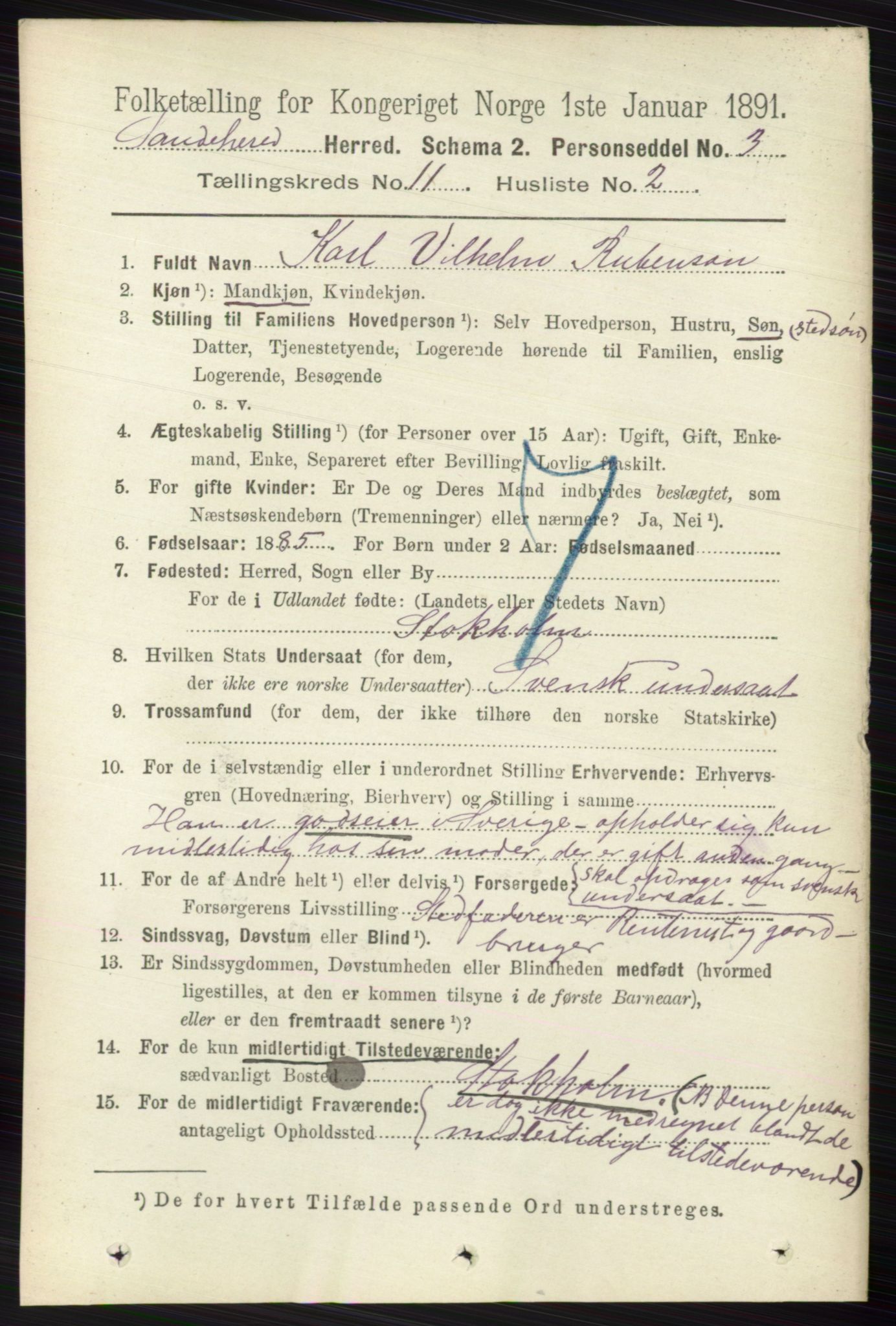 RA, 1891 census for 0724 Sandeherred, 1891, p. 6726