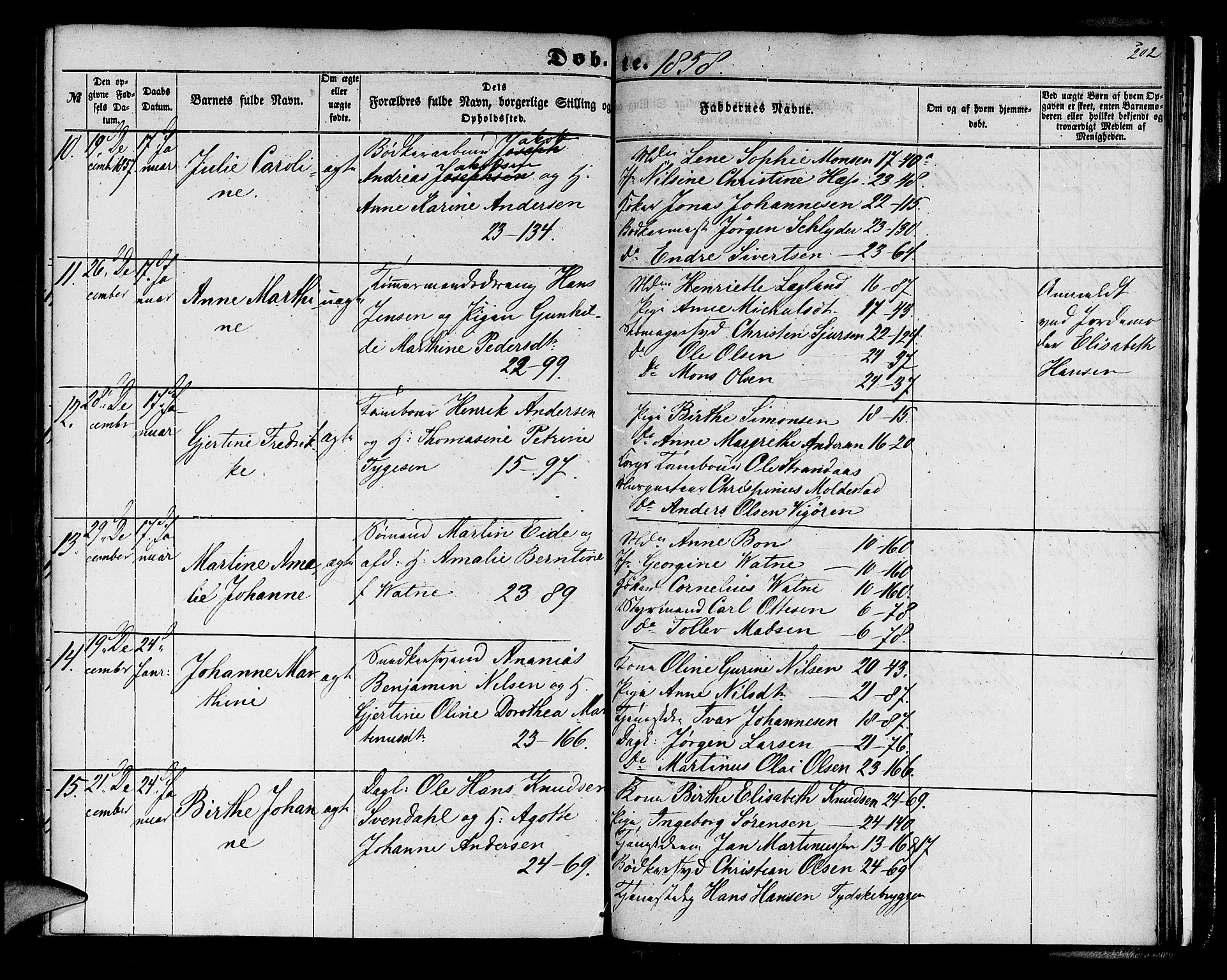 Korskirken sokneprestembete, SAB/A-76101/H/Hab: Parish register (copy) no. B 3, 1853-1858, p. 202