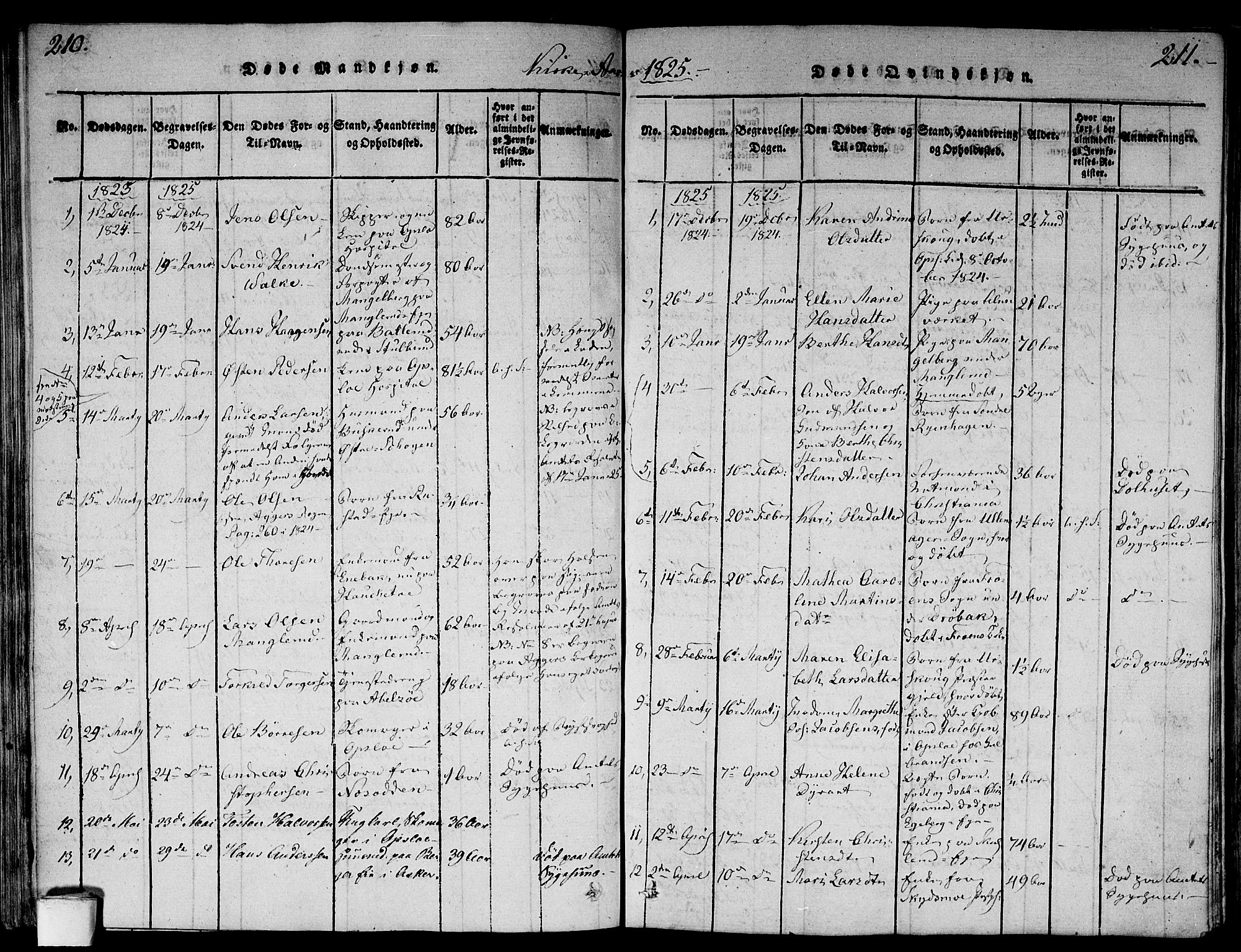 Gamlebyen prestekontor Kirkebøker, SAO/A-10884/F/Fa/L0002: Parish register (official) no. 2, 1817-1829, p. 210-211