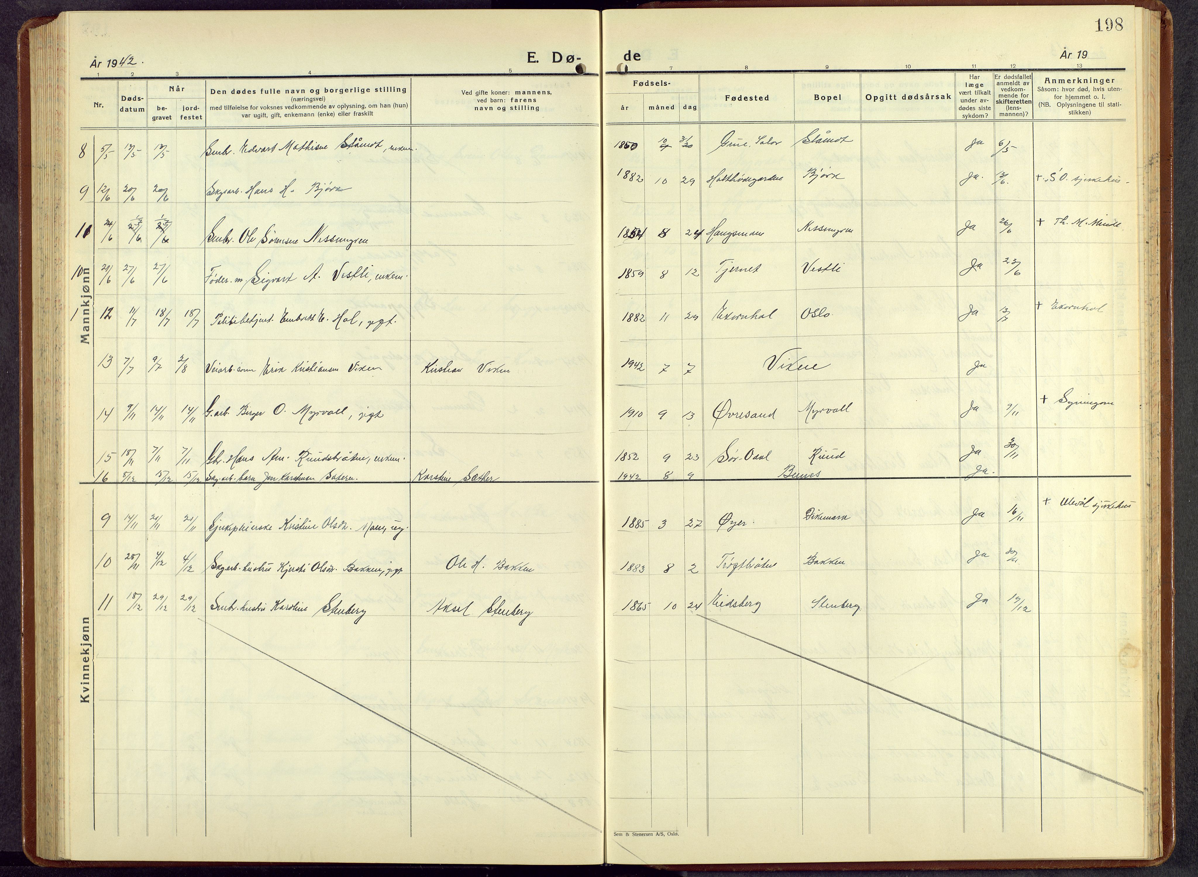 Nord-Odal prestekontor, AV/SAH-PREST-032/H/Ha/Hab/L0007: Parish register (copy) no. 7, 1939-1957, p. 198