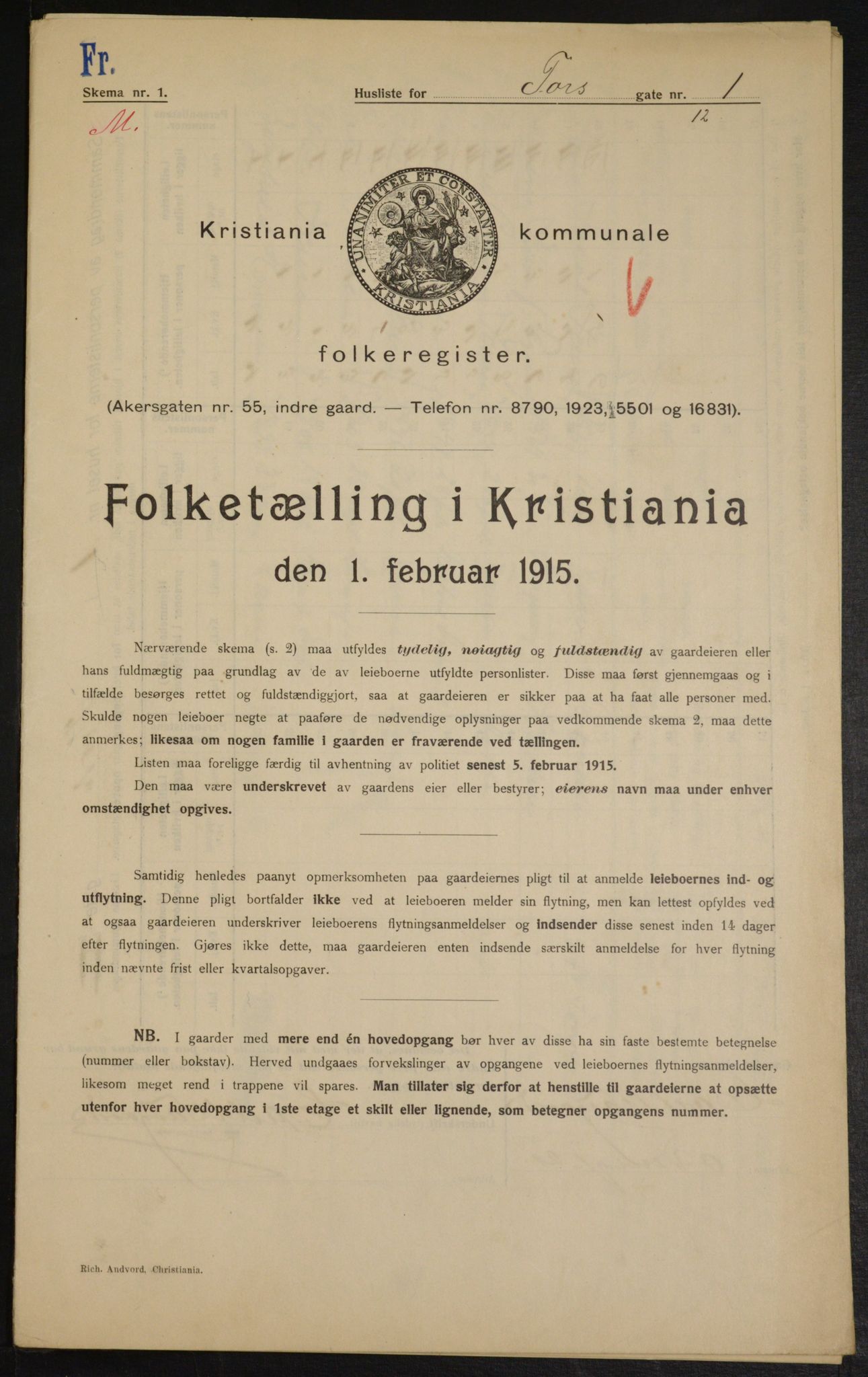 OBA, Municipal Census 1915 for Kristiania, 1915, p. 114616