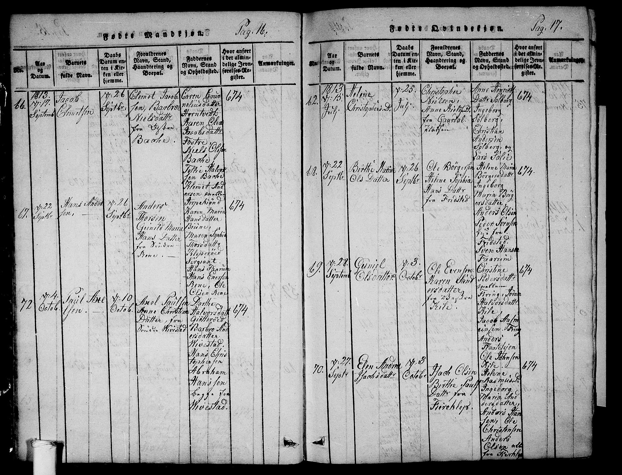 Ramnes kirkebøker, SAKO/A-314/F/Fa/L0004: Parish register (official) no. I 4, 1813-1840, p. 16-17