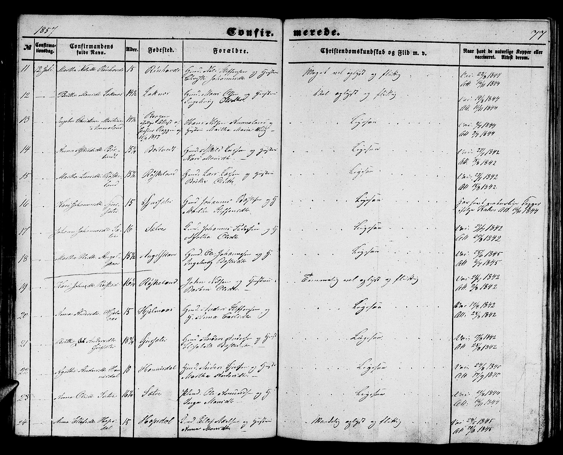 Hamre sokneprestembete, AV/SAB-A-75501/H/Ha/Hab: Parish register (copy) no. B 1, 1852-1863, p. 77