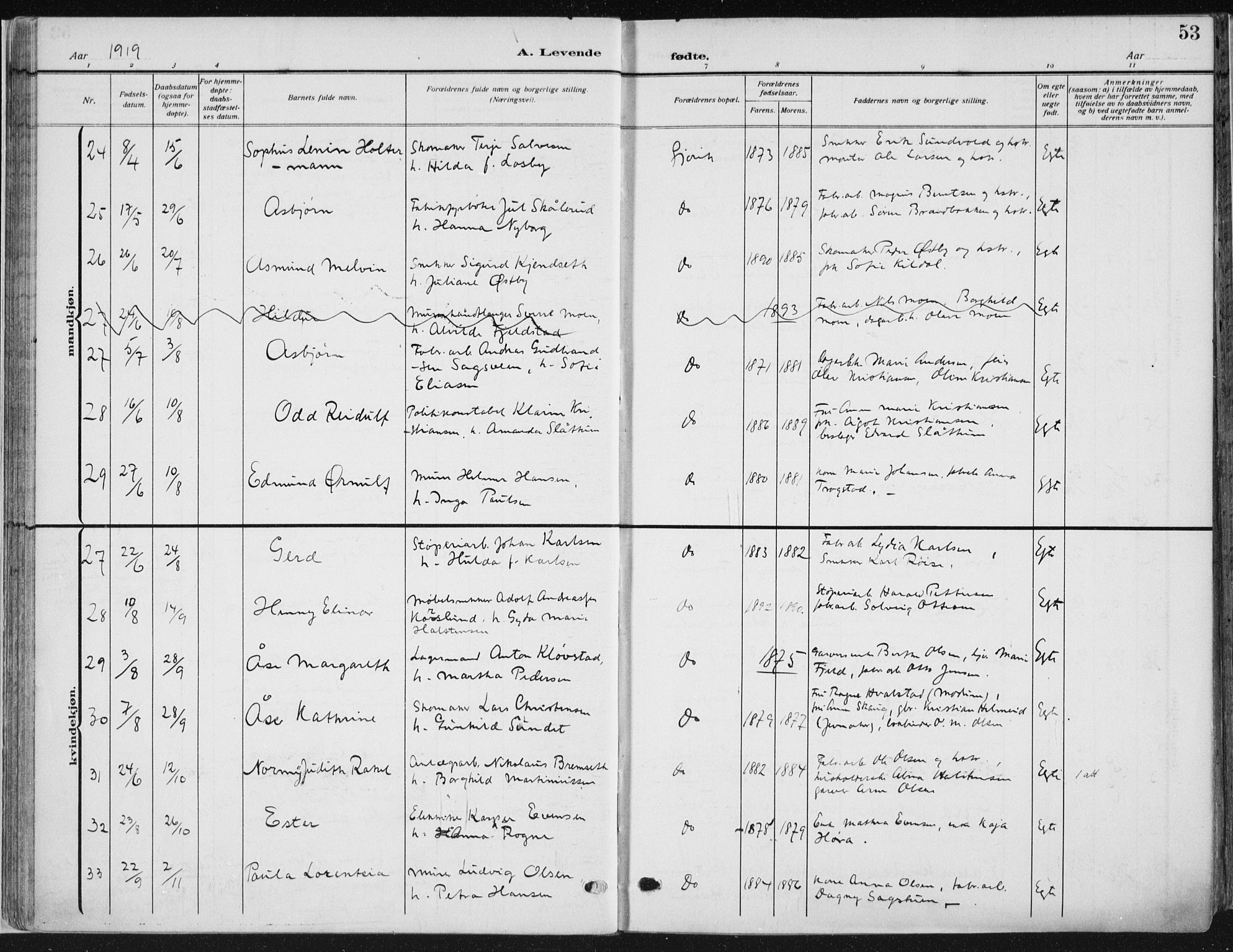 Vardal prestekontor, AV/SAH-PREST-100/H/Ha/Haa/L0014: Parish register (official) no. 14, 1912-1922, p. 53