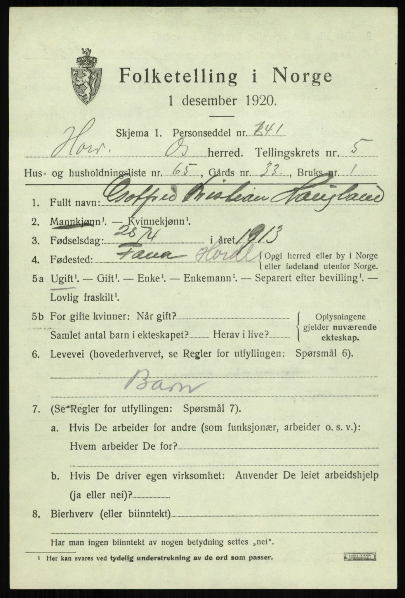SAB, 1920 census for Os, 1920, p. 4812