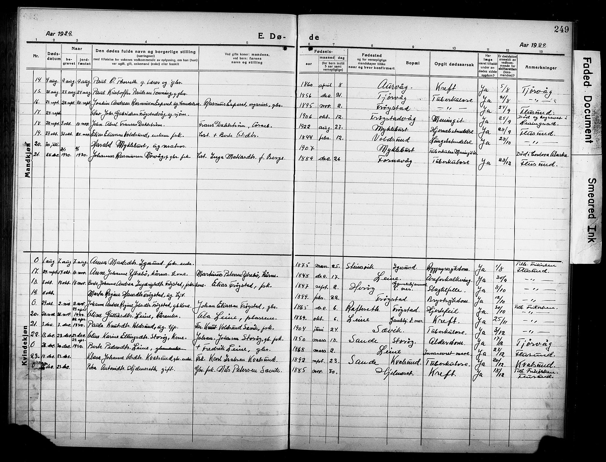 Ministerialprotokoller, klokkerbøker og fødselsregistre - Møre og Romsdal, AV/SAT-A-1454/507/L0084: Parish register (copy) no. 507C07, 1919-1932, p. 249