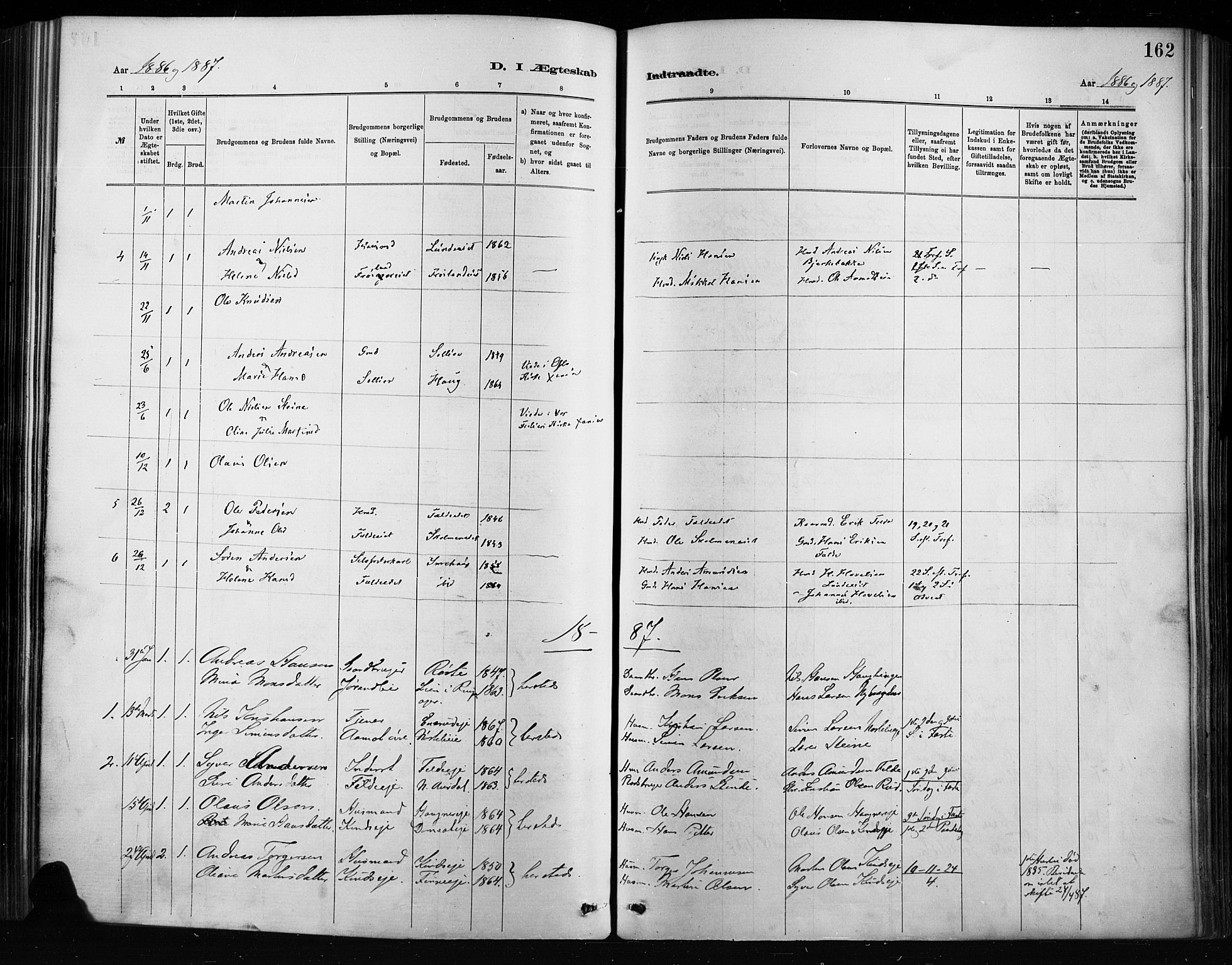 Nordre Land prestekontor, SAH/PREST-124/H/Ha/Haa/L0004: Parish register (official) no. 4, 1882-1896, p. 162