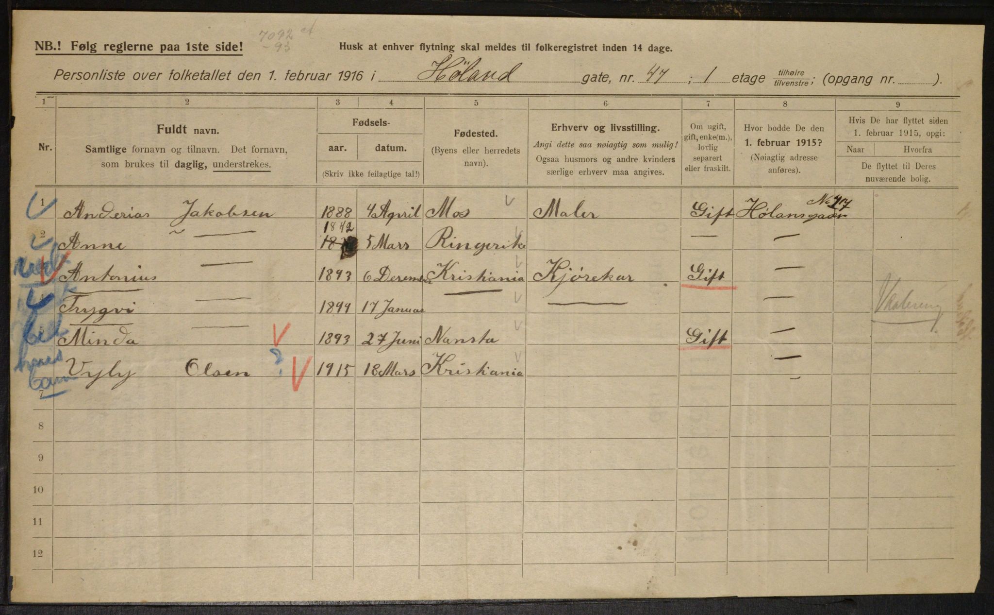 OBA, Municipal Census 1916 for Kristiania, 1916, p. 43374