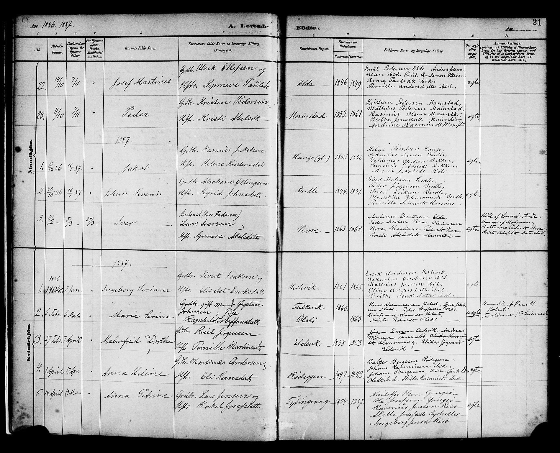 Davik sokneprestembete, AV/SAB-A-79701/H/Haa/Haad/L0001: Parish register (official) no. D 1, 1882-1900, p. 21