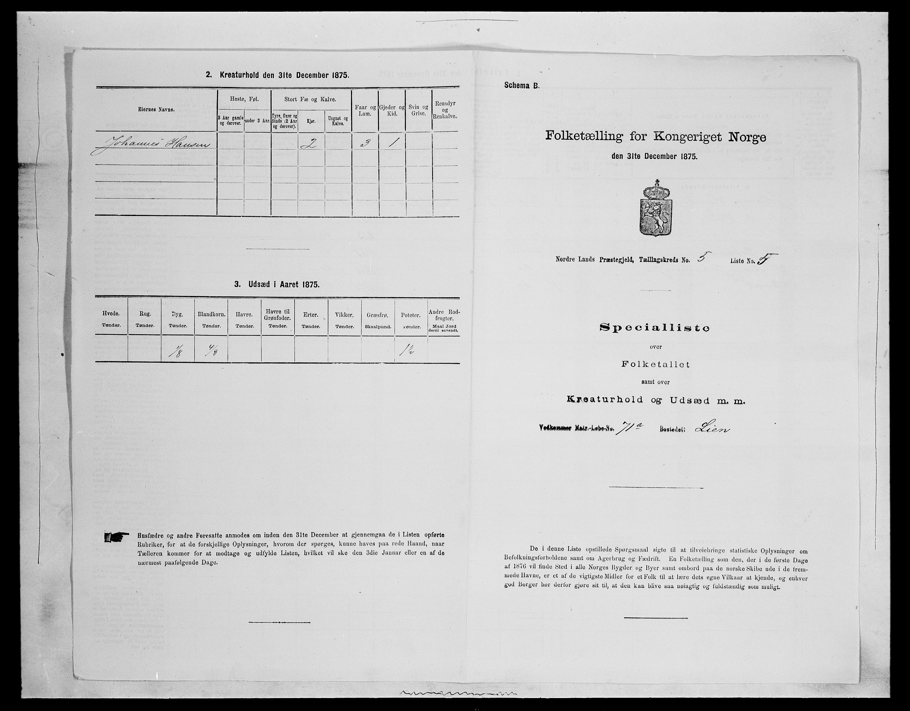 SAH, 1875 census for 0538P Nordre Land, 1875, p. 690