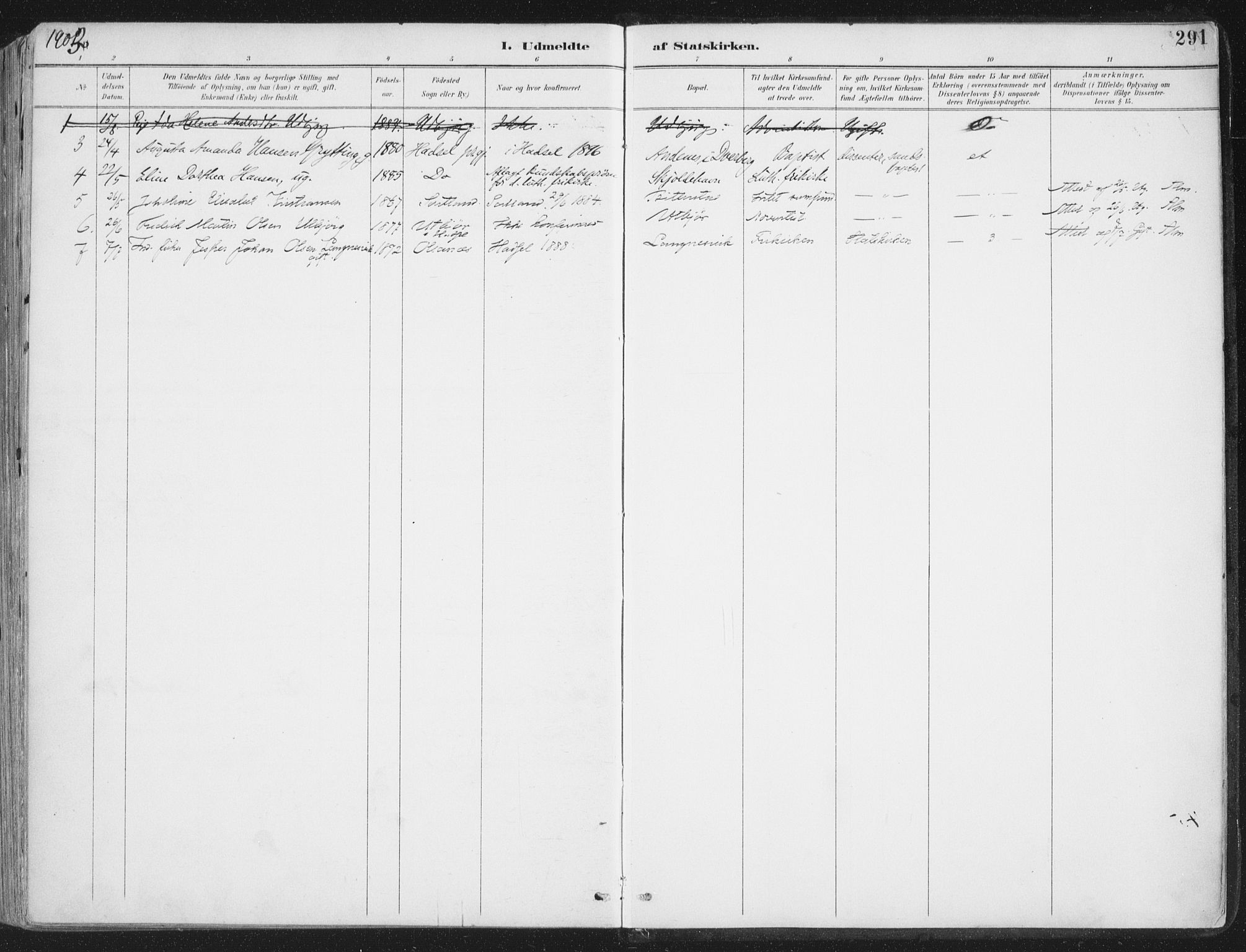 Ministerialprotokoller, klokkerbøker og fødselsregistre - Nordland, SAT/A-1459/888/L1246: Parish register (official) no. 888A12, 1891-1903, p. 291