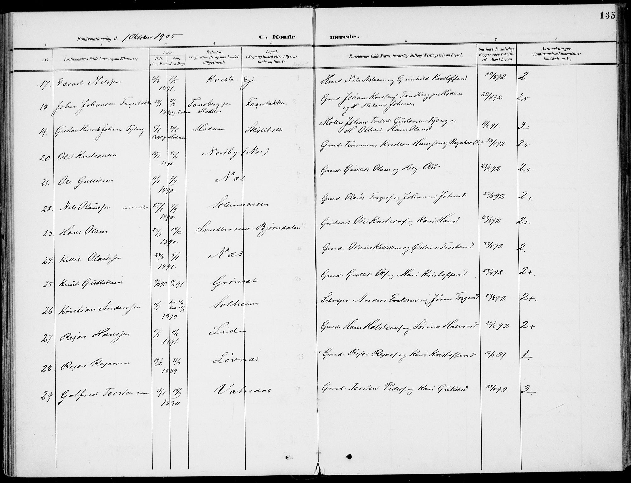 Sigdal kirkebøker, AV/SAKO-A-245/F/Fb/L0002: Parish register (official) no. II 2, 1901-1914, p. 135