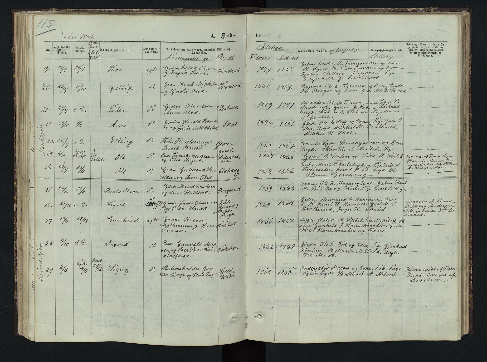 Sør-Aurdal prestekontor, SAH/PREST-128/H/Ha/Hab/L0005: Parish register (copy) no. 5, 1866-1893, p. 115