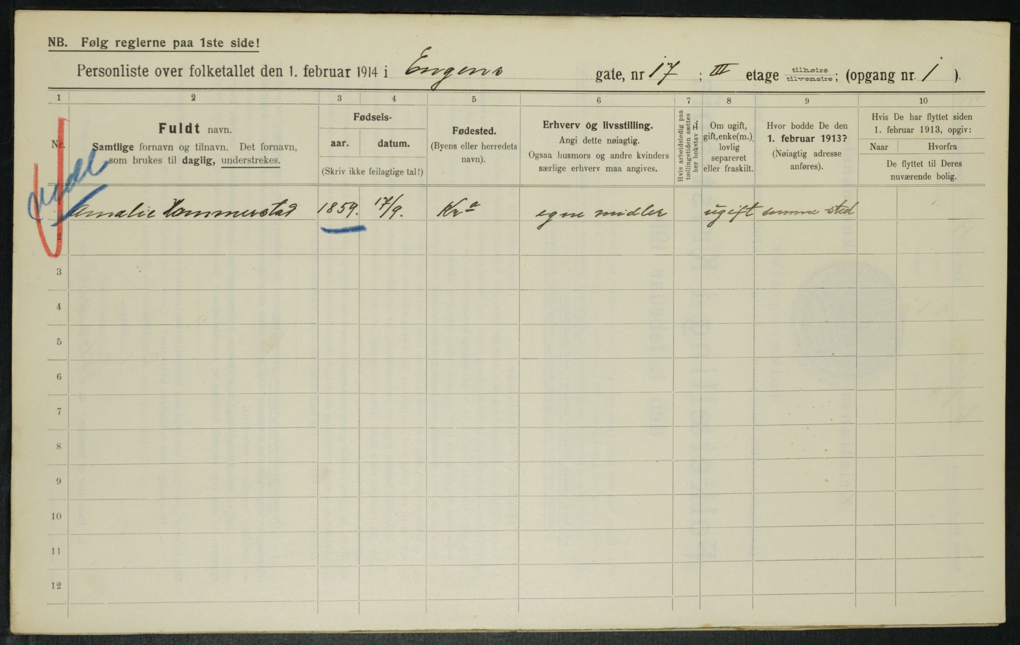 OBA, Municipal Census 1914 for Kristiania, 1914, p. 22084