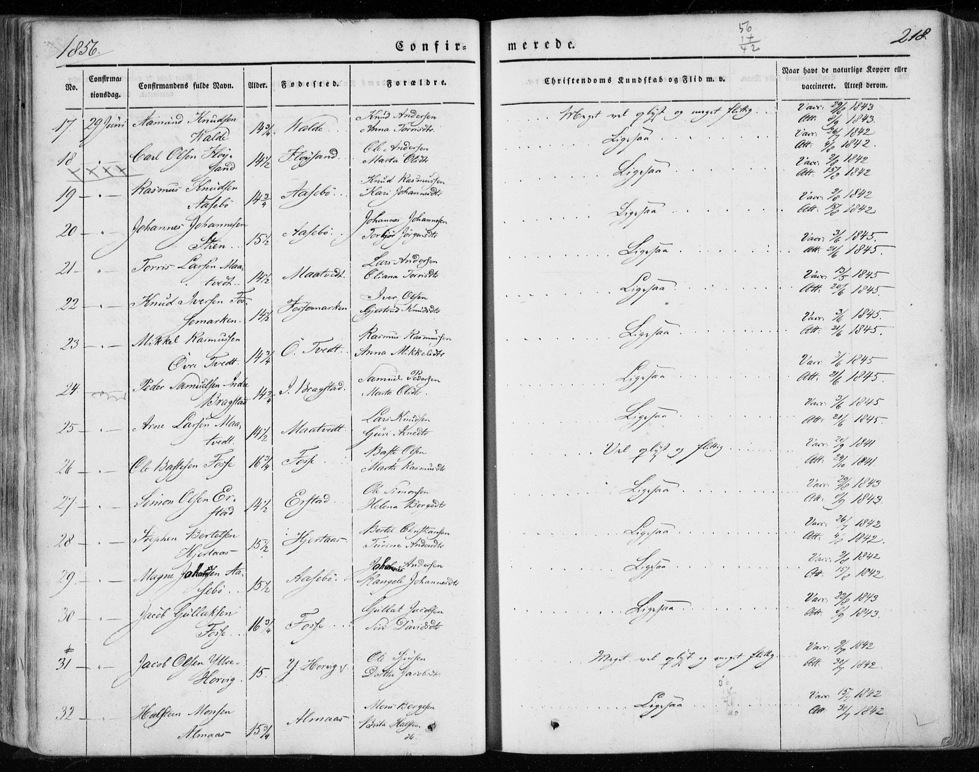 Hamre sokneprestembete, SAB/A-75501/H/Ha/Haa/Haaa/L0013: Parish register (official) no. A 13, 1846-1857, p. 218