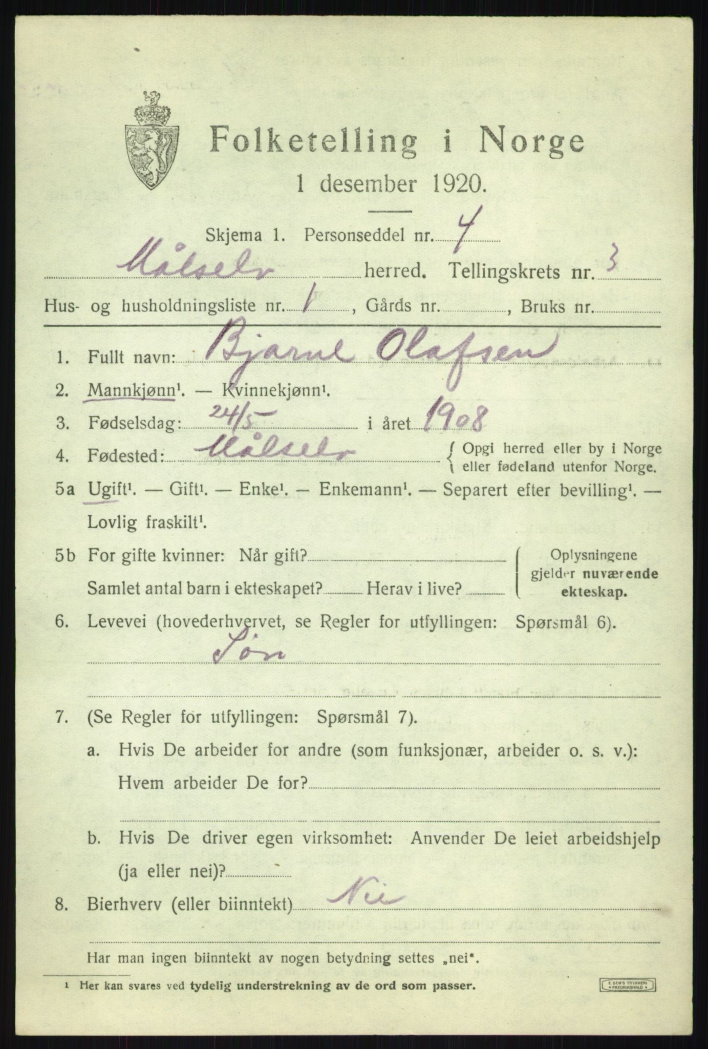 SATØ, 1920 census for Målselv, 1920, p. 2261