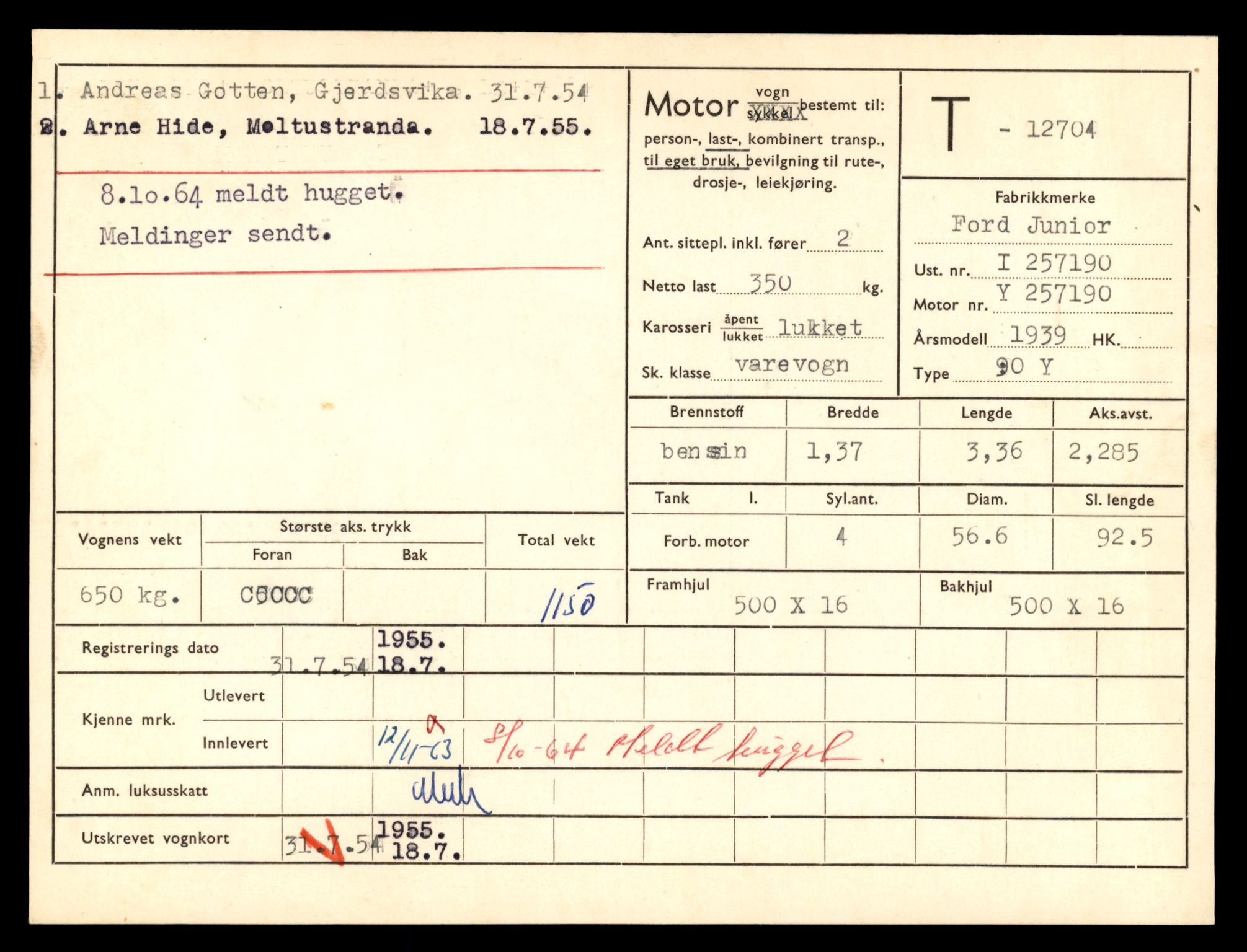 Møre og Romsdal vegkontor - Ålesund trafikkstasjon, AV/SAT-A-4099/F/Fe/L0035: Registreringskort for kjøretøy T 12653 - T 12829, 1927-1998, p. 966