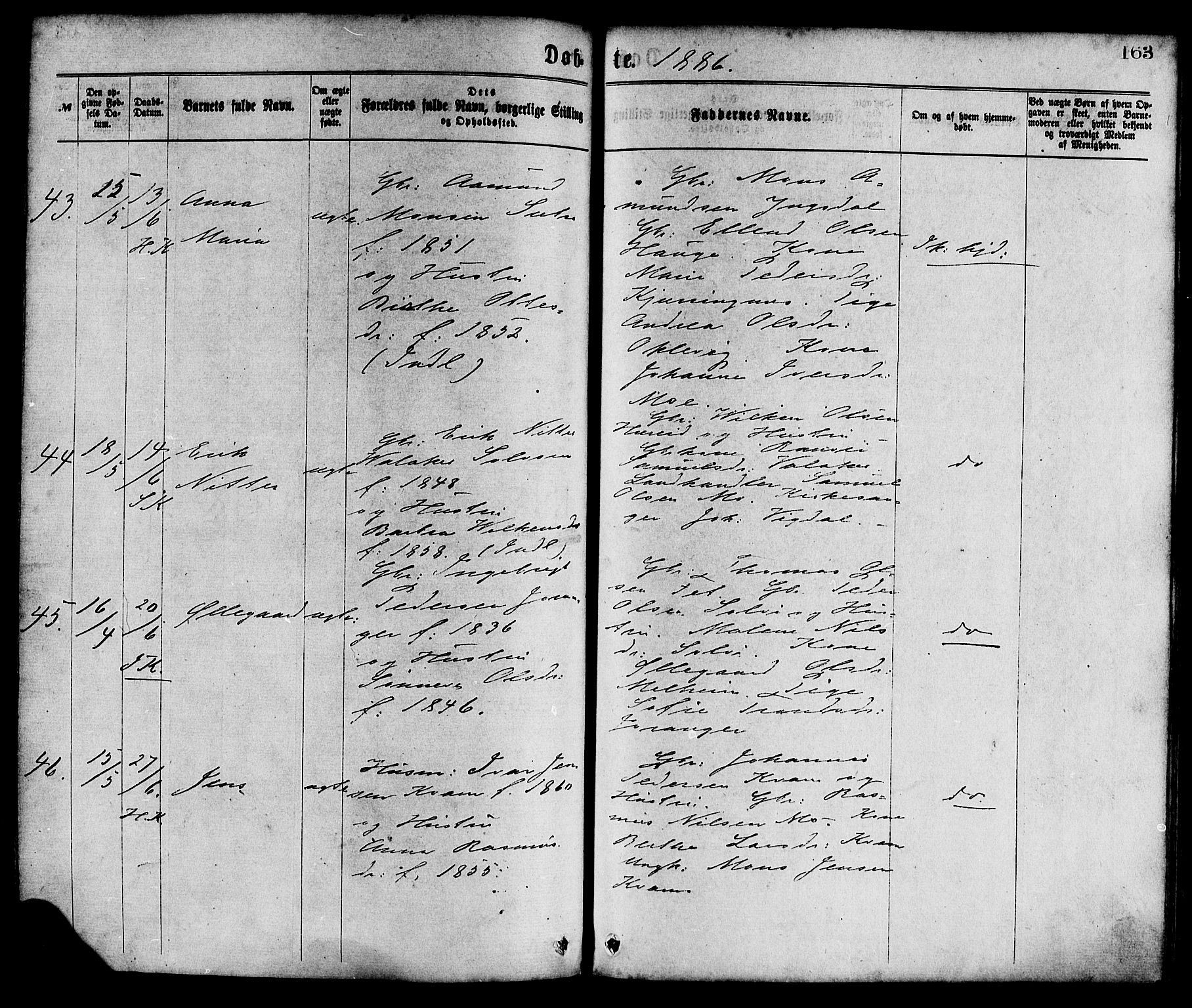 Hafslo sokneprestembete, AV/SAB-A-80301/H/Haa/Haaa/L0011: Parish register (official) no. A 11, 1873-1886, p. 163