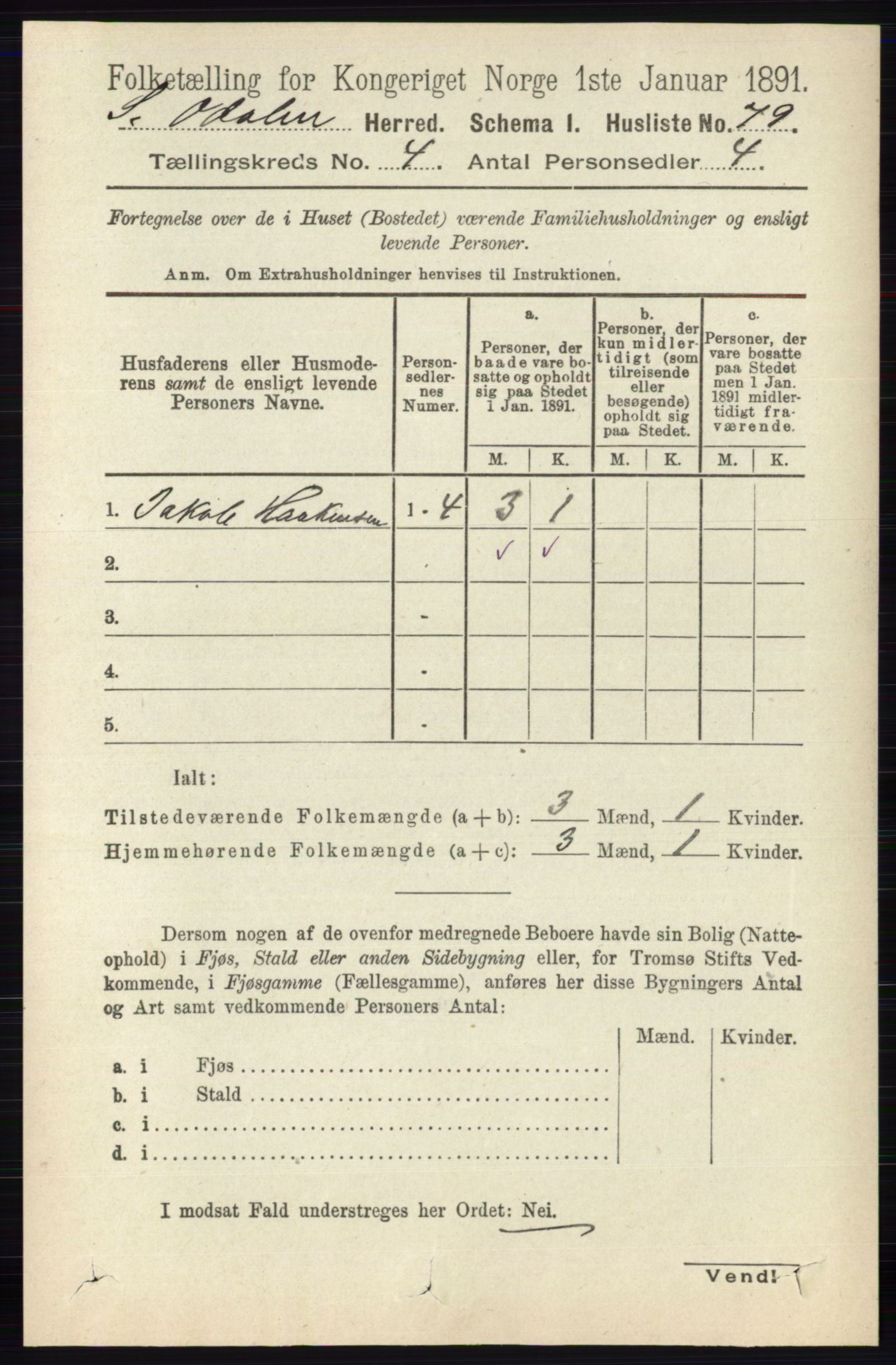 RA, 1891 census for 0419 Sør-Odal, 1891, p. 1732